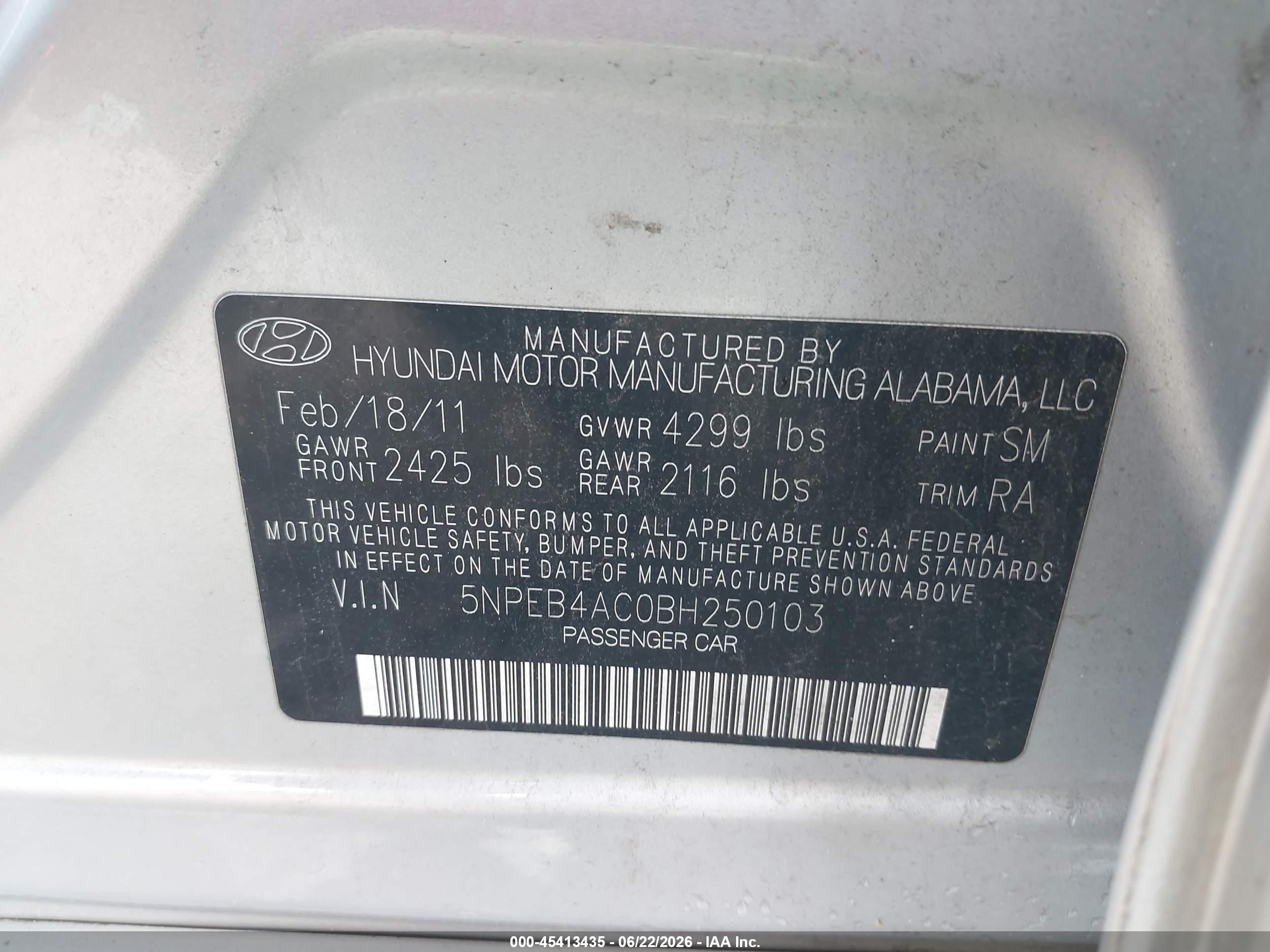 2011 Hyundai Sonata Gls Silver vin: 5NPEB4AC0BH250103