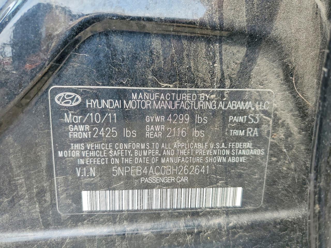 2011 Hyundai Sonata Gls Black vin: 5NPEB4AC0BH262641