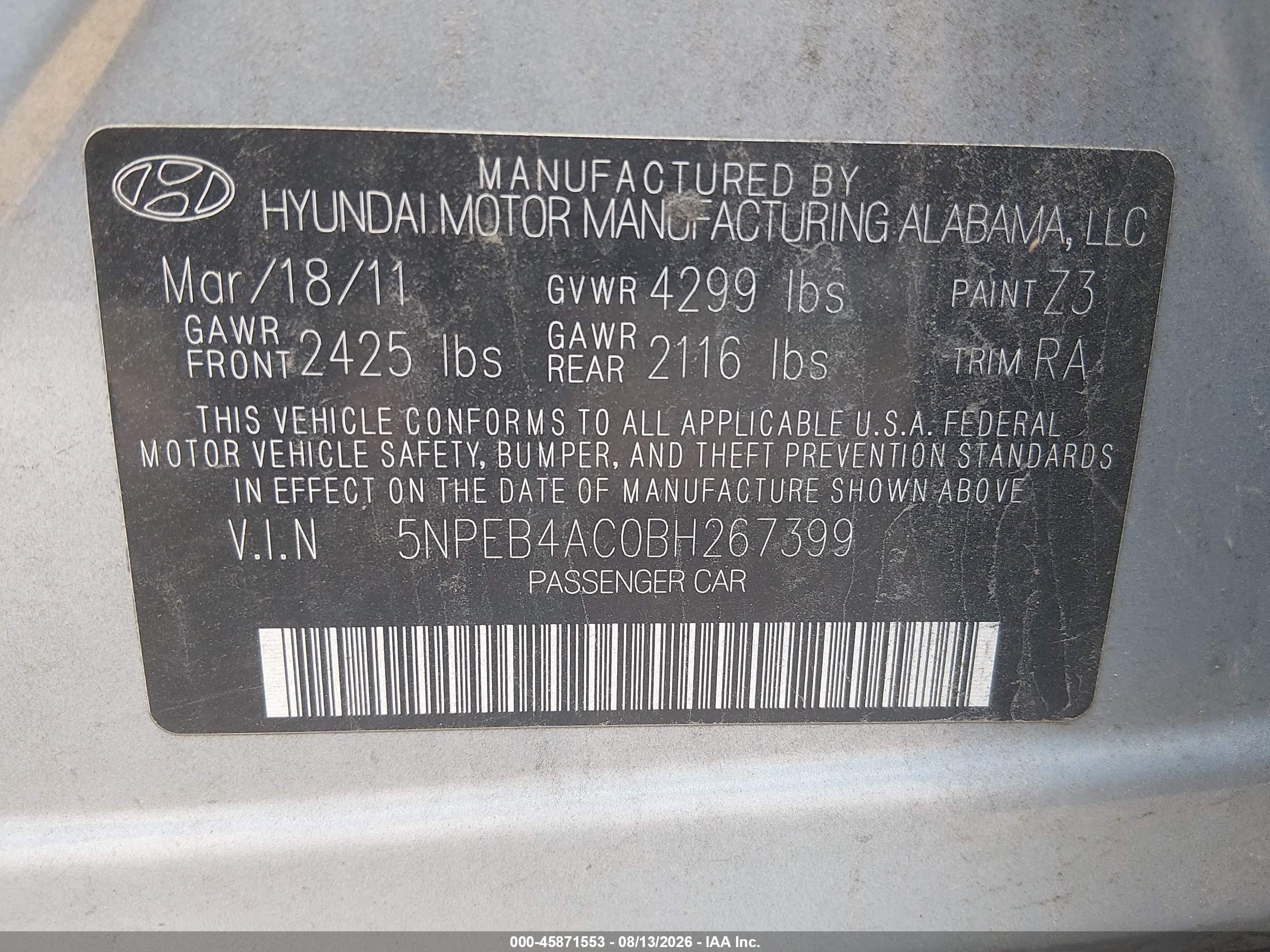 2011 Hyundai Sonata Gls Серебряный vin: 5NPEB4AC0BH267399