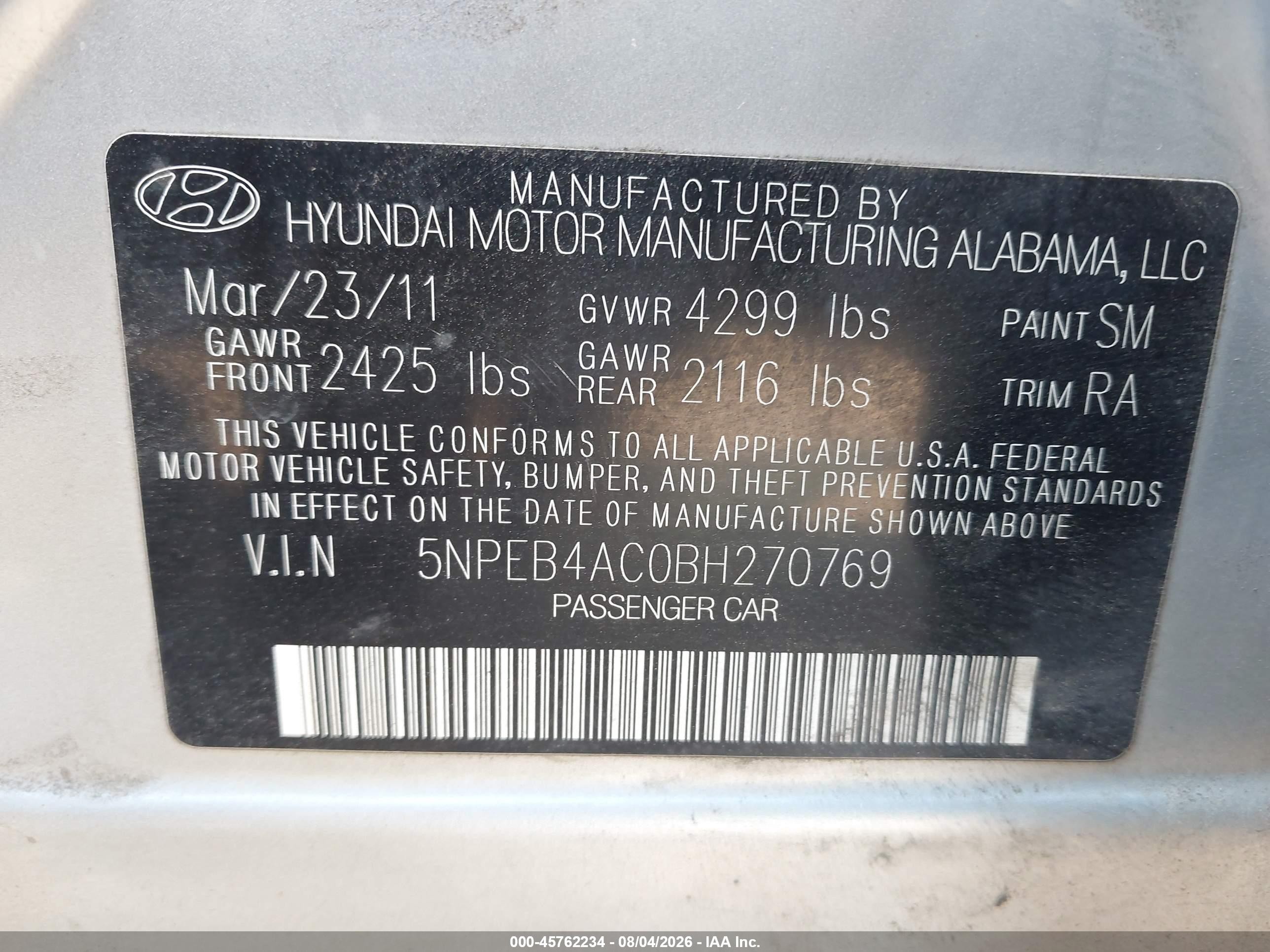 2011 Hyundai Sonata Gls Silver vin: 5NPEB4AC0BH270769