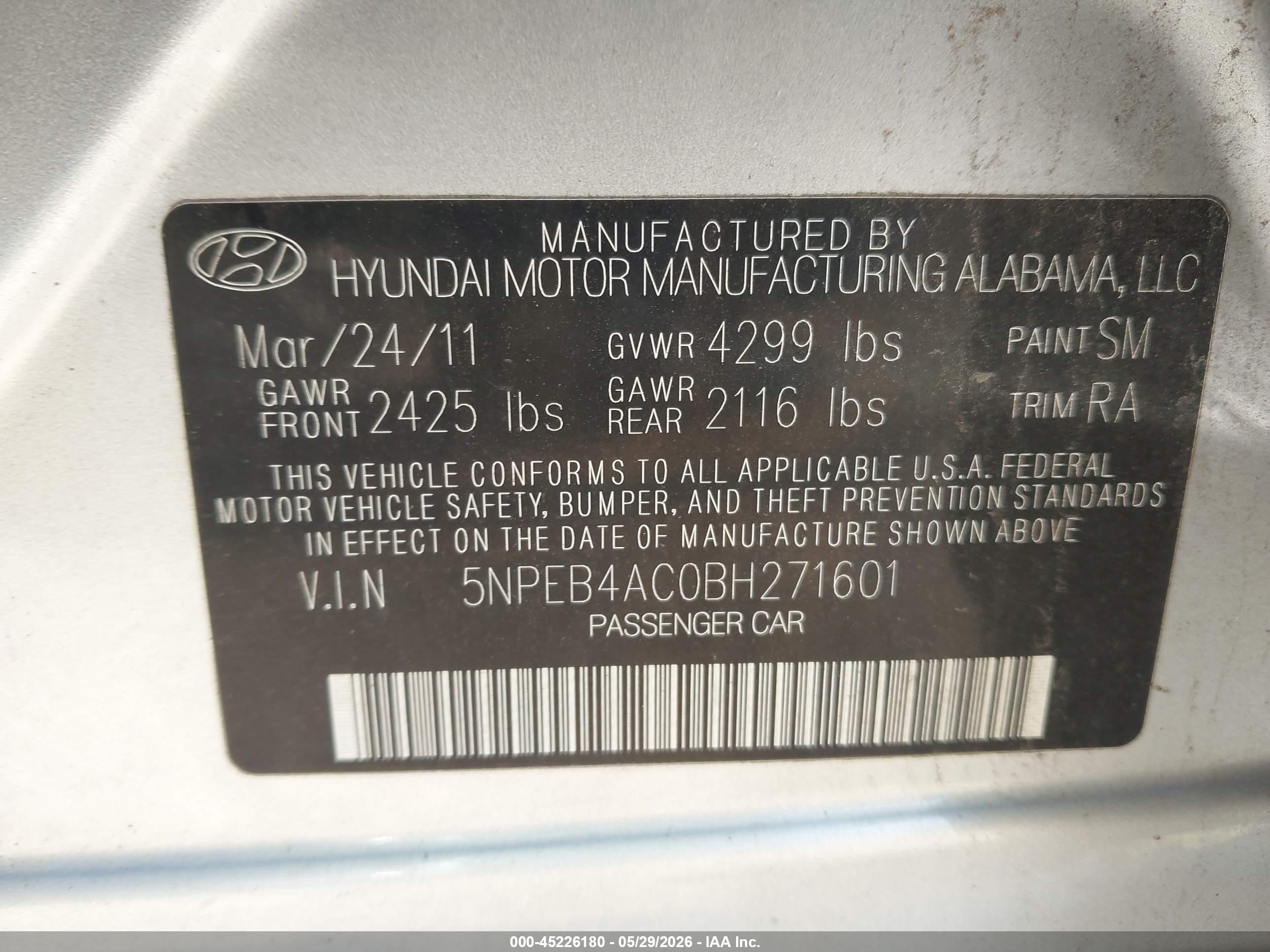 2011 Hyundai Sonata Gls Silver vin: 5NPEB4AC0BH271601