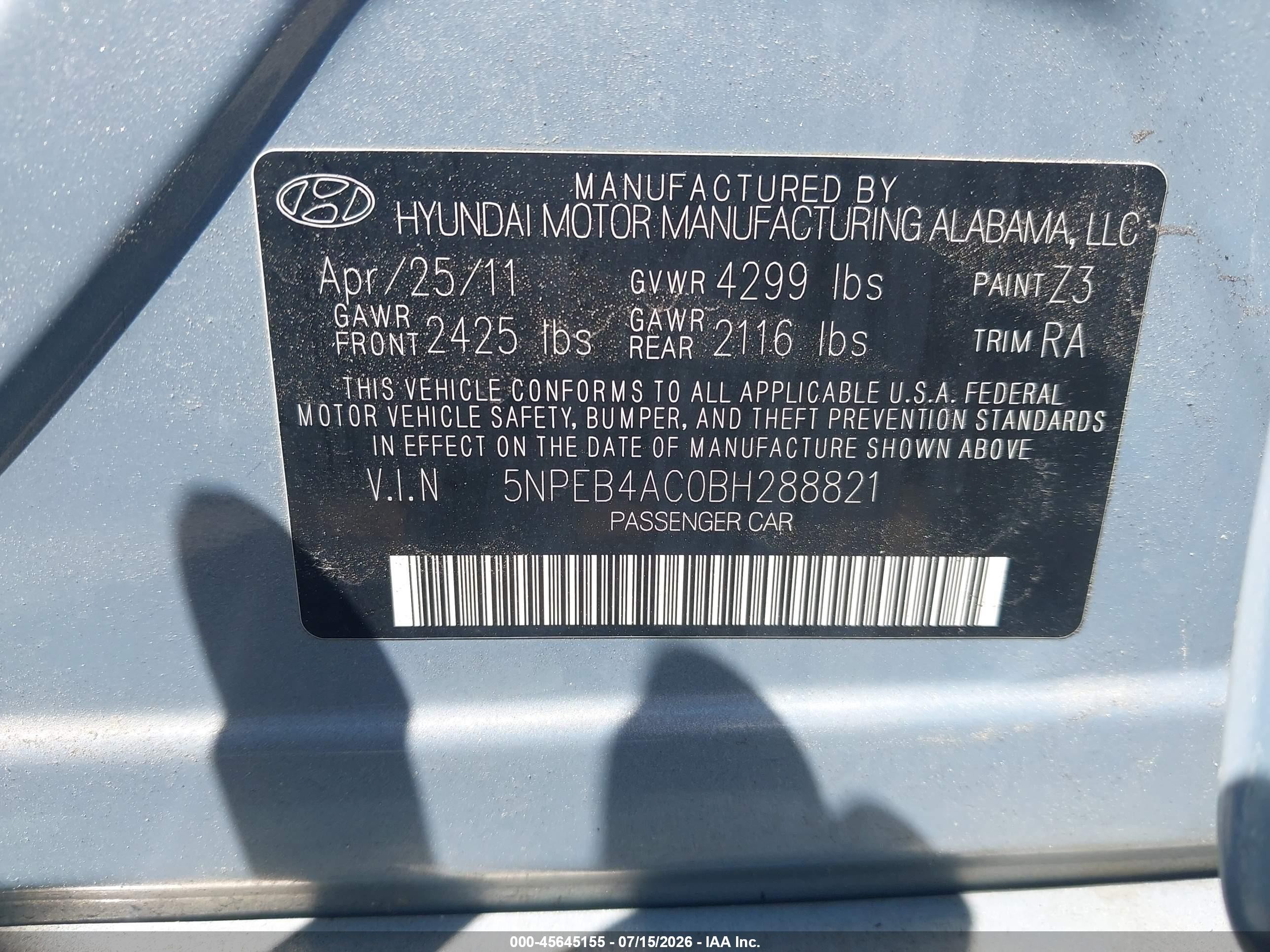 2011 Hyundai Sonata Gls Серебряный vin: 5NPEB4AC0BH288821