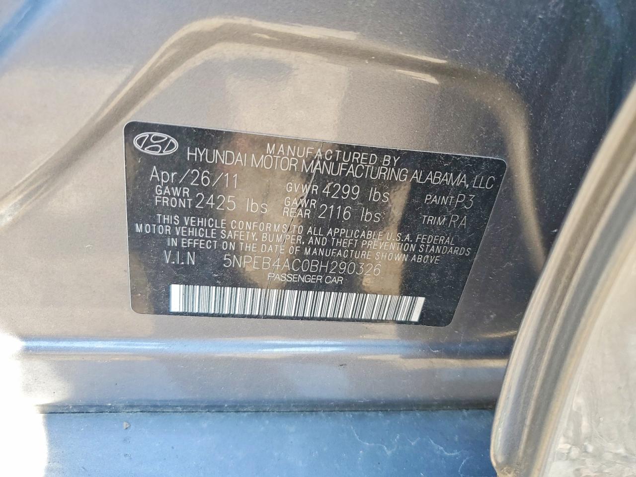 2011 Hyundai Sonata Gls Gray vin: 5NPEB4AC0BH290326