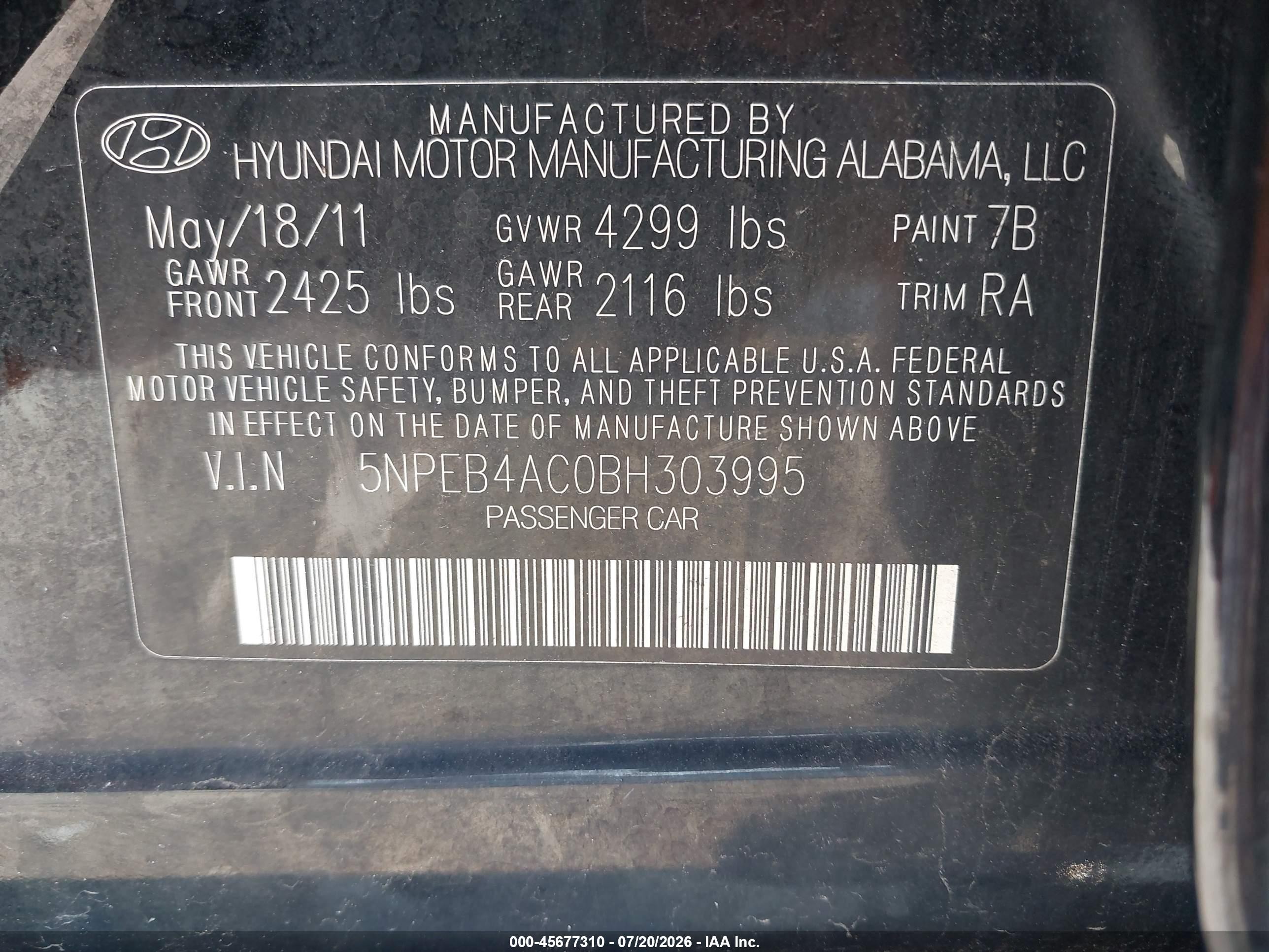 2011 Hyundai Sonata Gls Black vin: 5NPEB4AC0BH303995