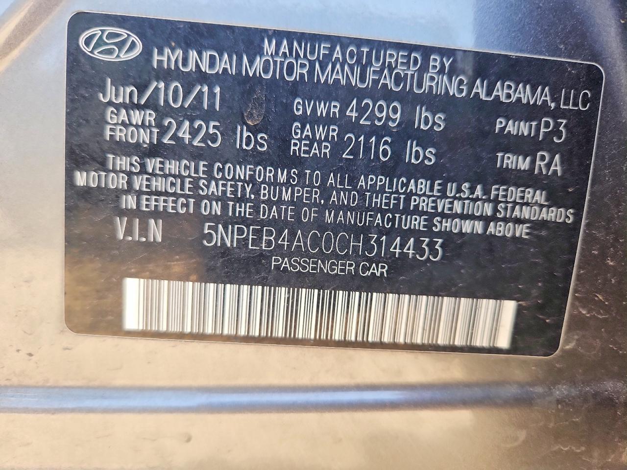 2012 Hyundai Sonata Gls Gray vin: 5NPEB4AC0CH314433