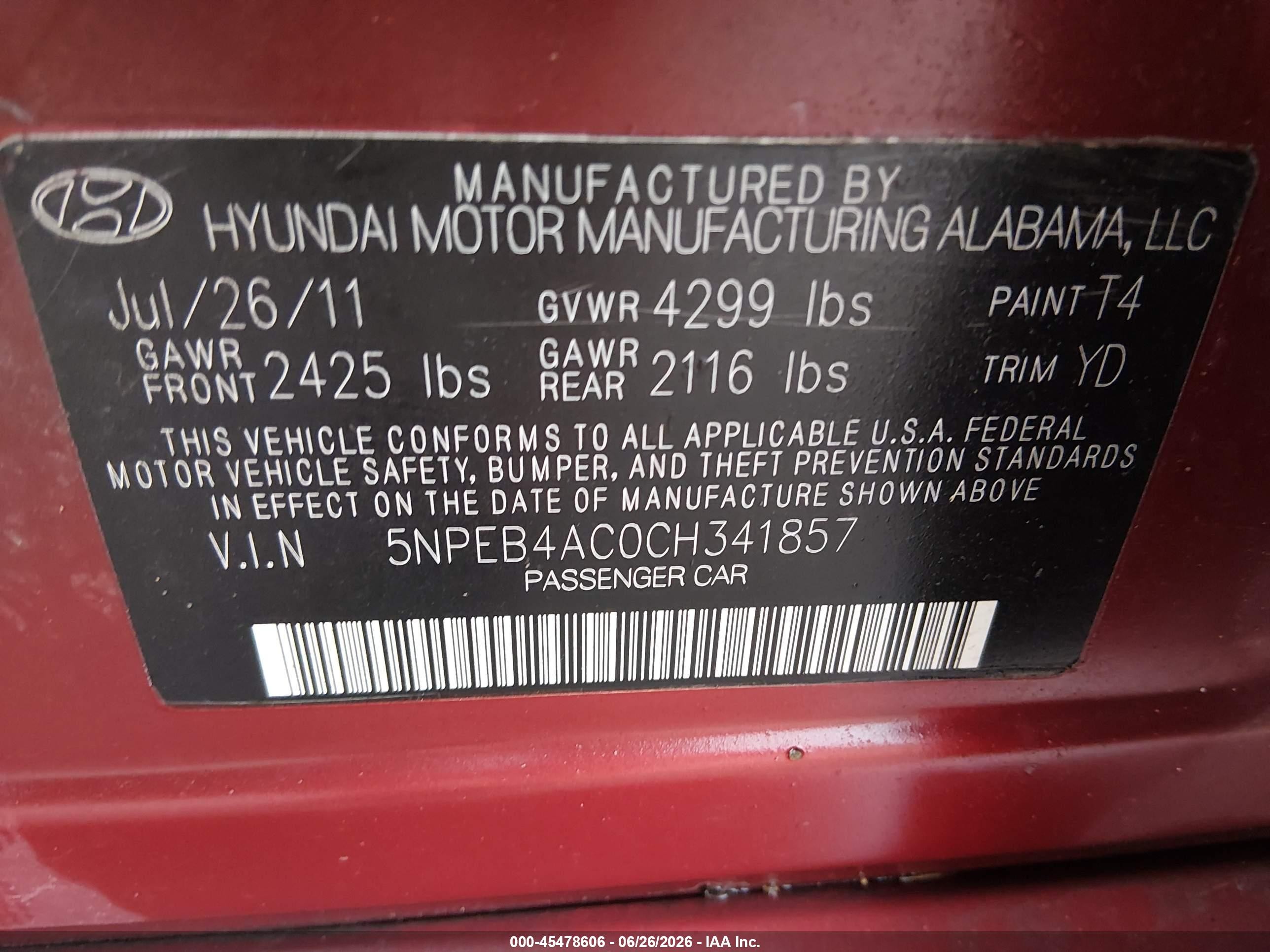 2012 Hyundai Sonata Gls Red vin: 5NPEB4AC0CH341857