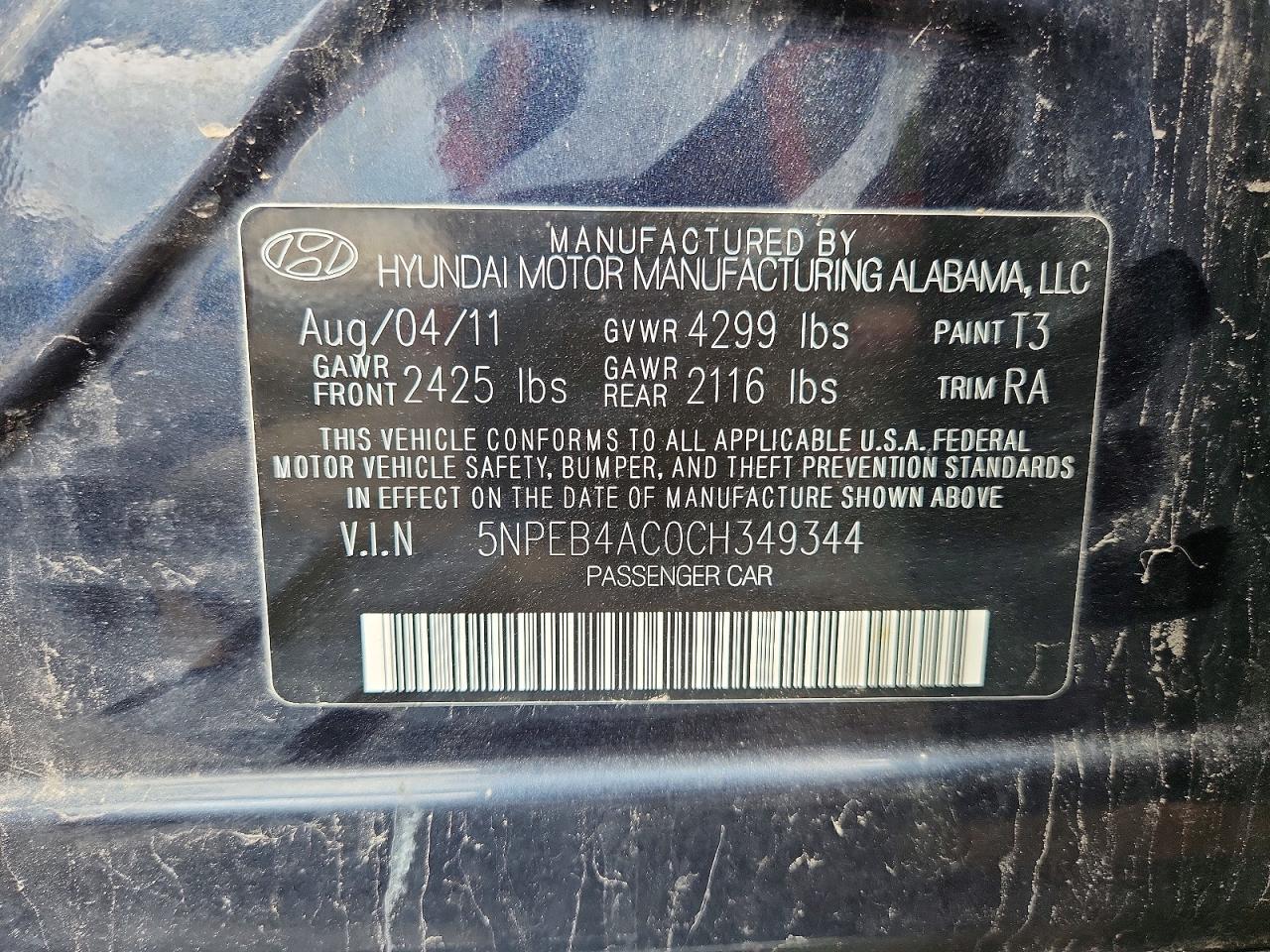 2012 Hyundai Sonata Gls Blue vin: 5NPEB4AC0CH349344