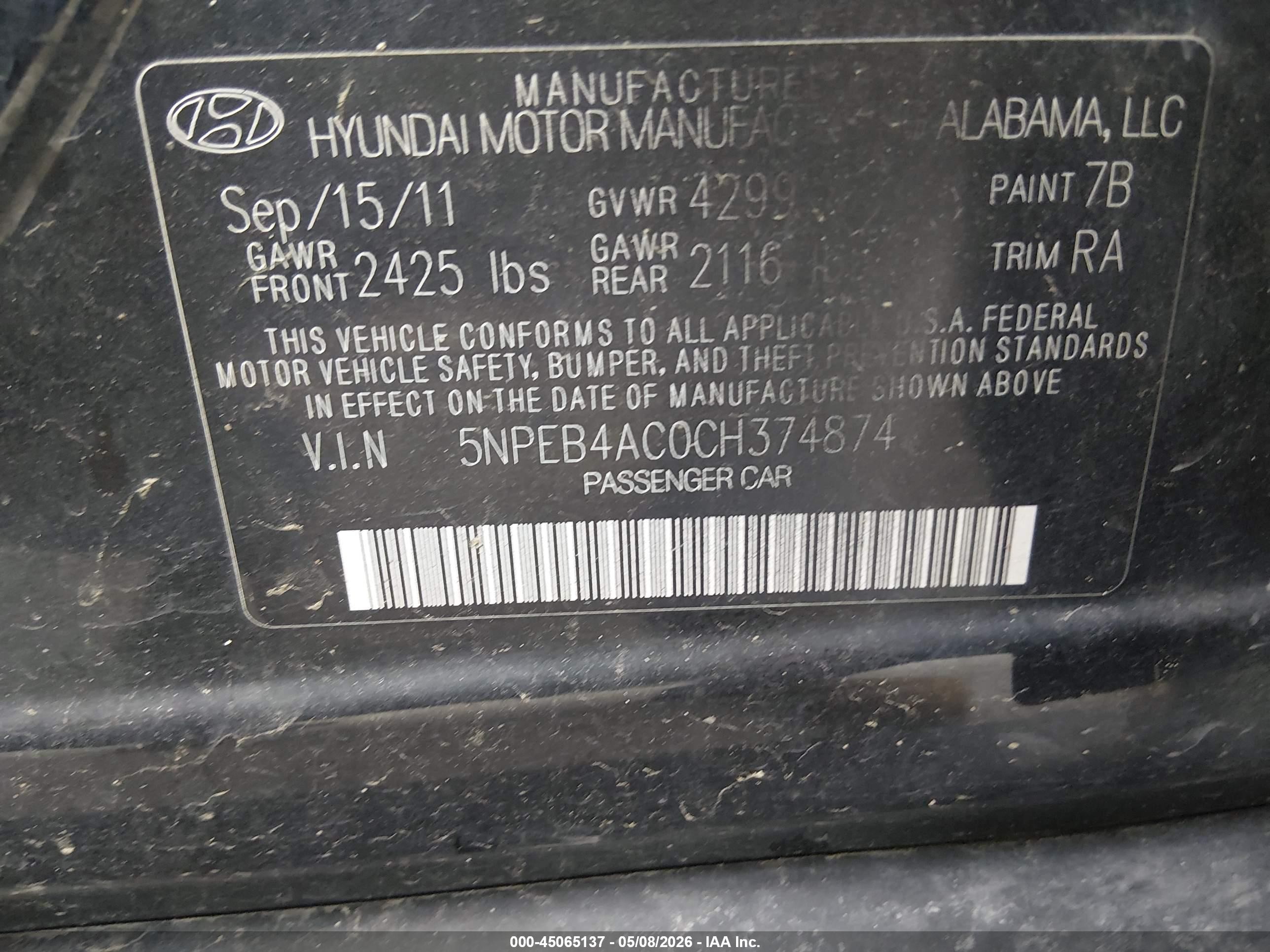 2012 Hyundai Sonata Gls Черный vin: 5NPEB4AC0CH374874