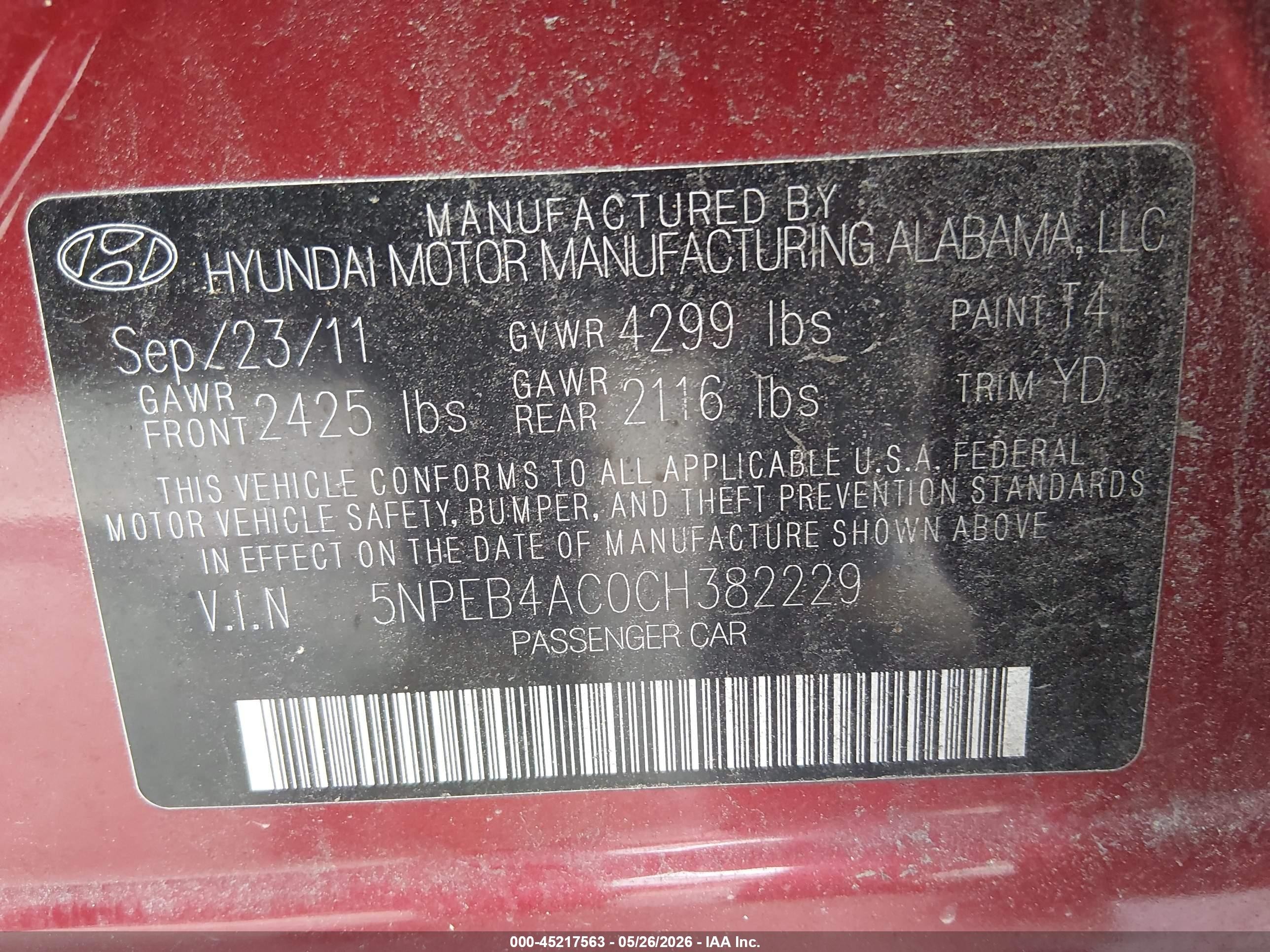 2012 Hyundai Sonata Gls Red vin: 5NPEB4AC0CH382229