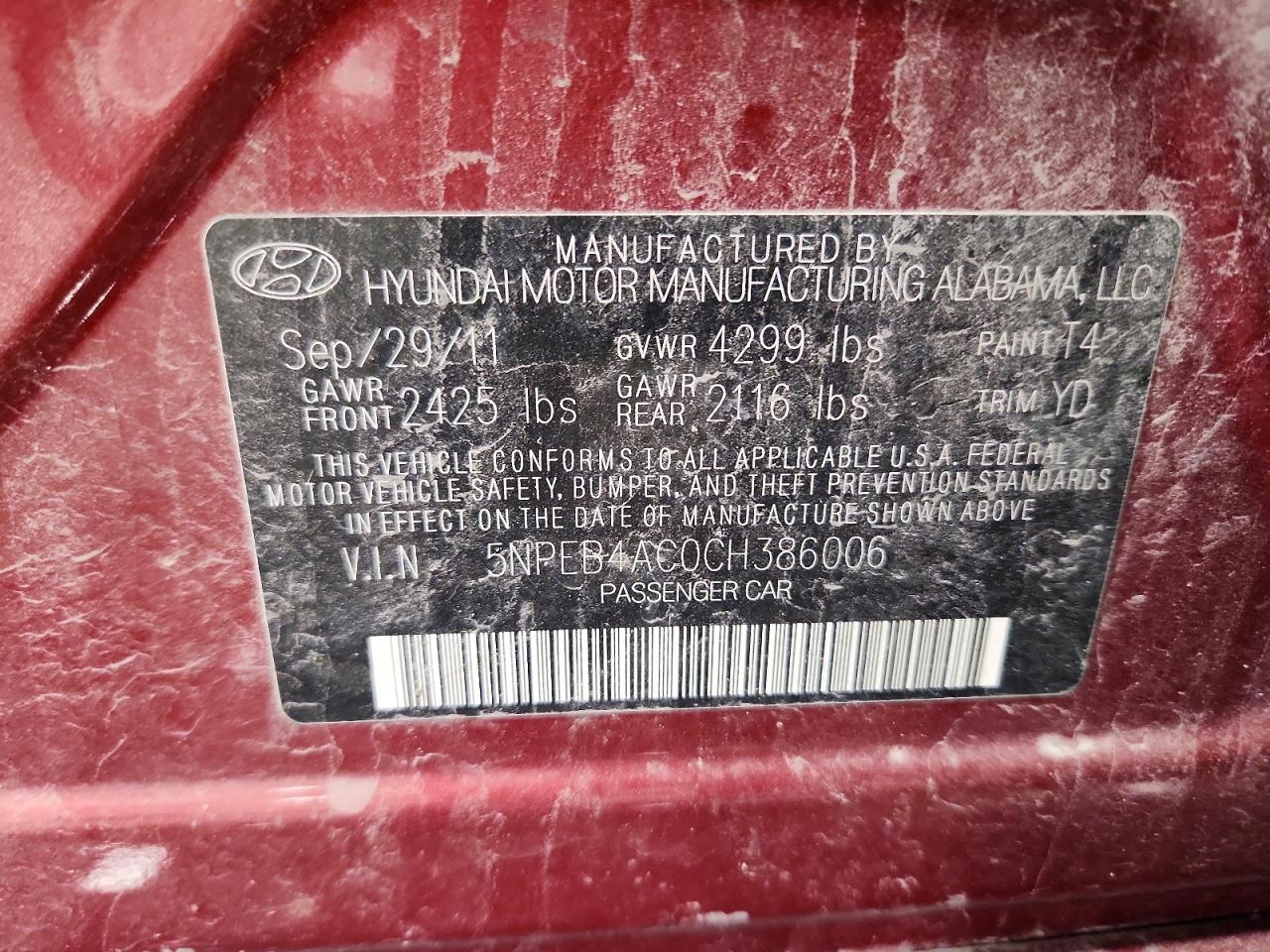 2012 Hyundai Sonata Gls Красный vin: 5NPEB4AC0CH386006