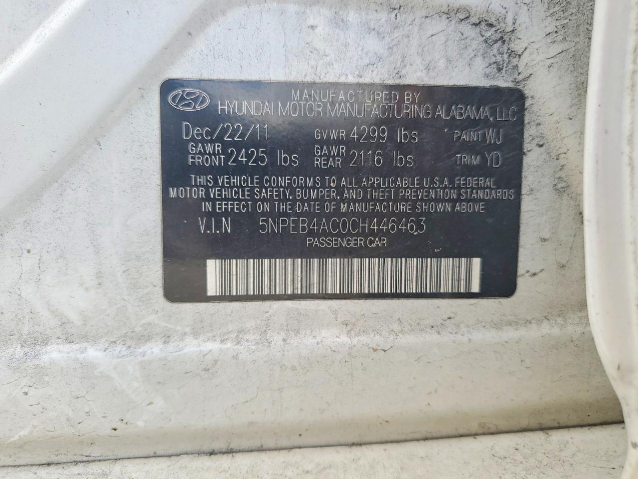 2012 Hyundai Sonata Gls White vin: 5NPEB4AC0CH446463