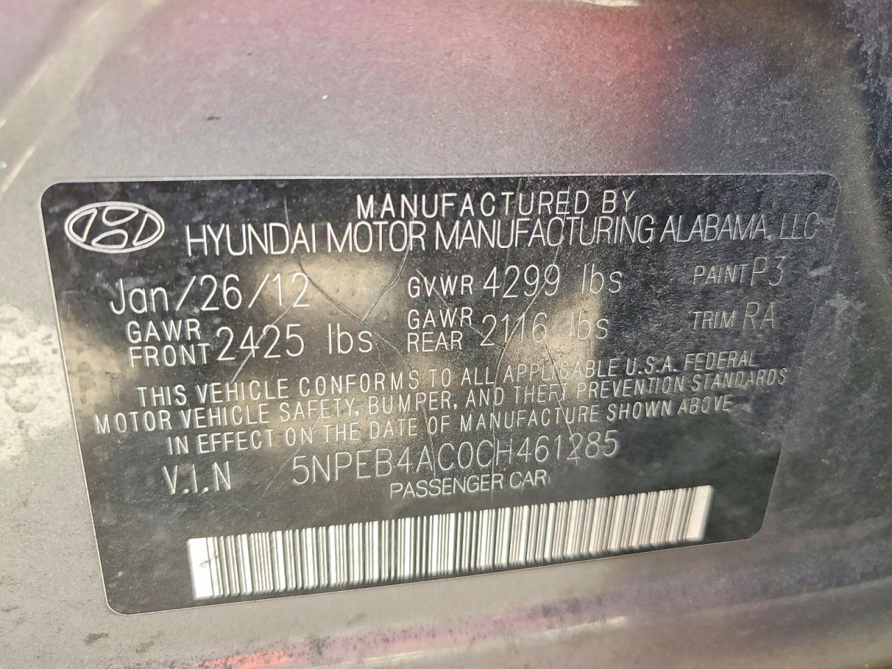 2012 Hyundai Sonata Gls Gray vin: 5NPEB4AC0CH461285