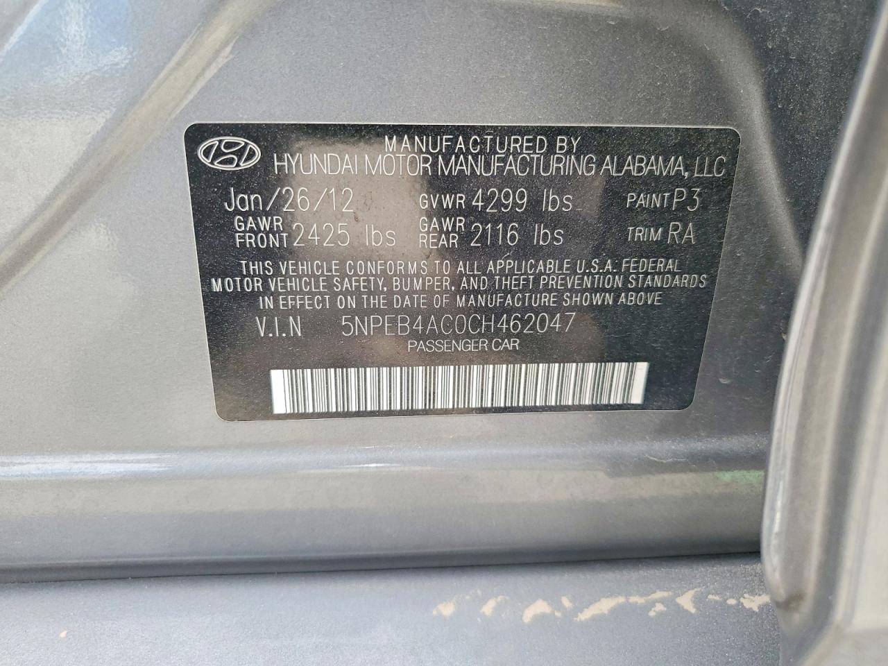 2012 Hyundai Sonata Gls Серый vin: 5NPEB4AC0CH462047