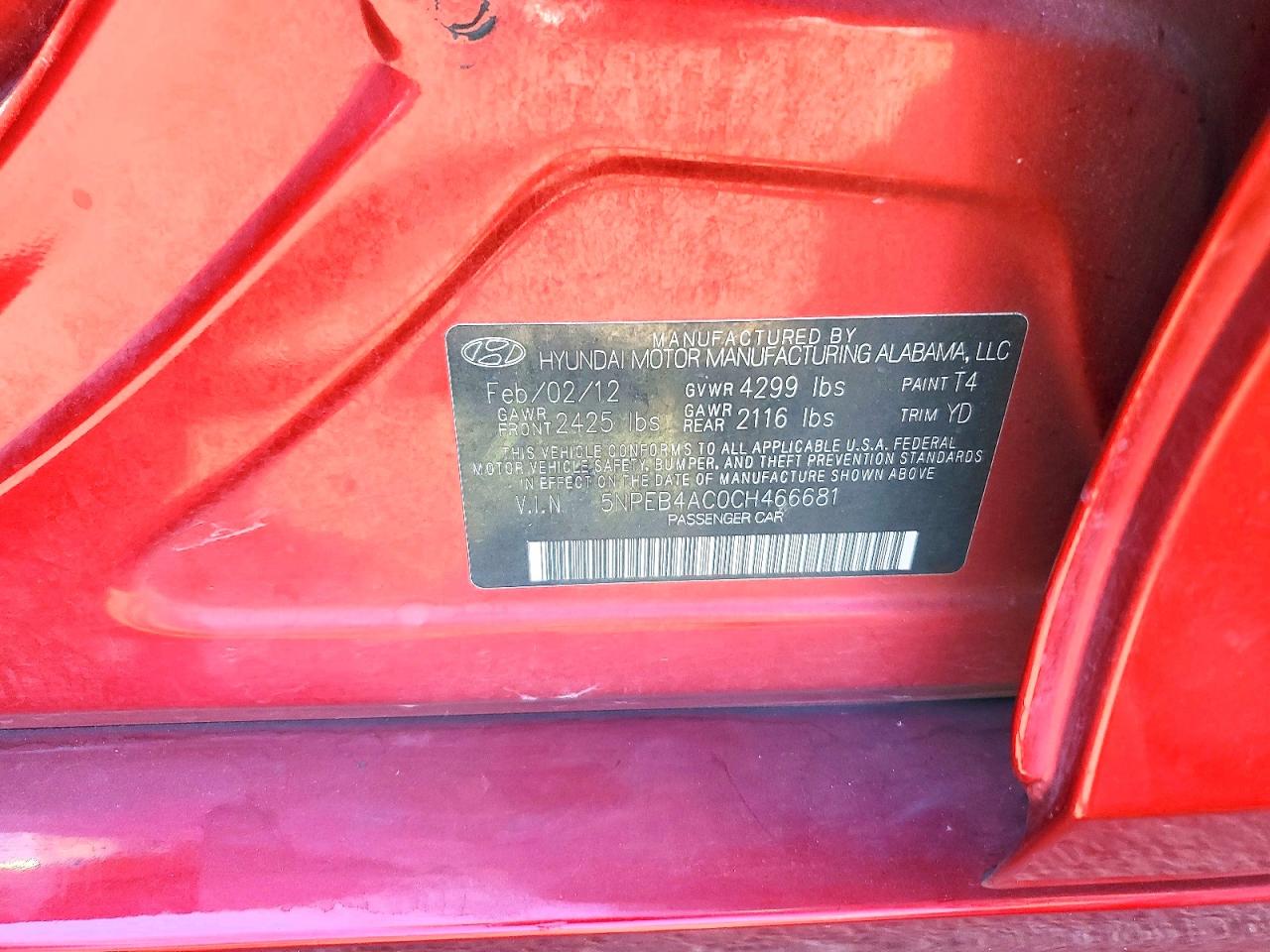 2012 Hyundai Sonata Gls Red vin: 5NPEB4AC0CH466681