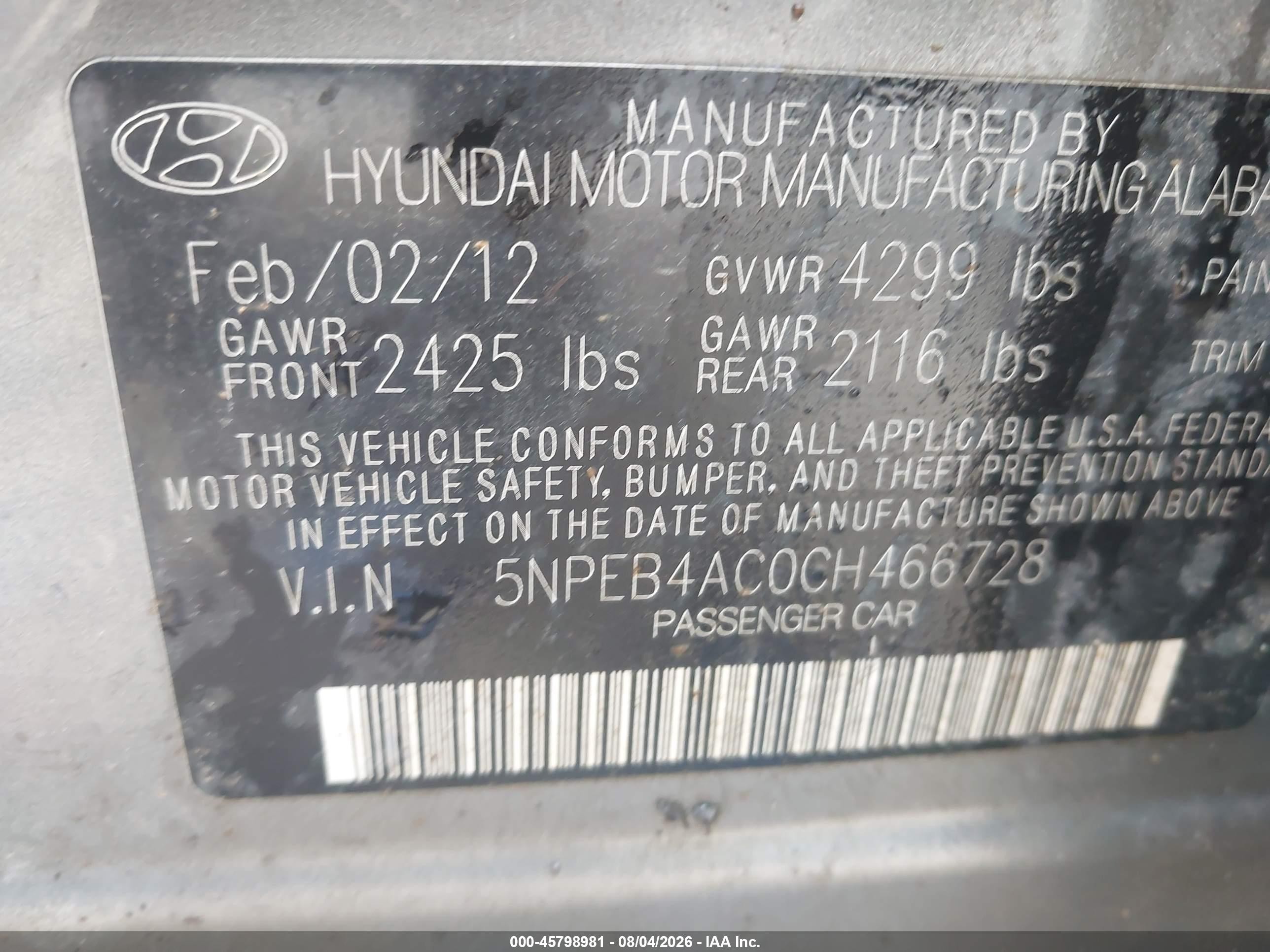 2012 Hyundai Sonata Gls Gray vin: 5NPEB4AC0CH466728