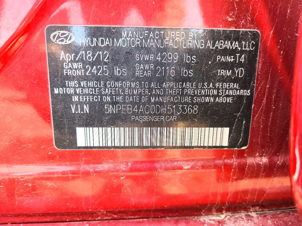 2013 Hyundai Sonata Gls Красный vin: 5NPEB4AC0DH513368