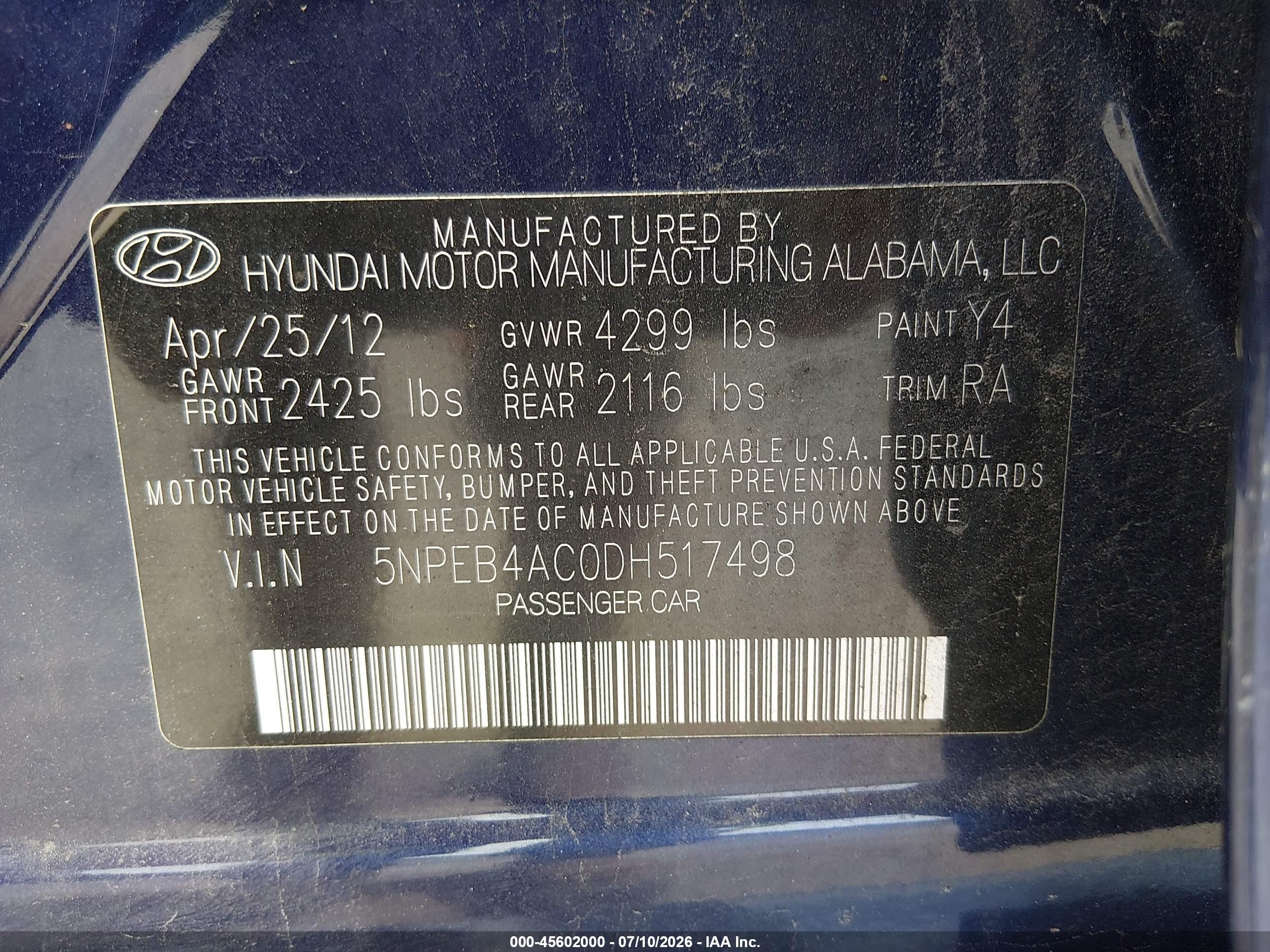 2013 Hyundai Sonata Gls Синий vin: 5NPEB4AC0DH517498