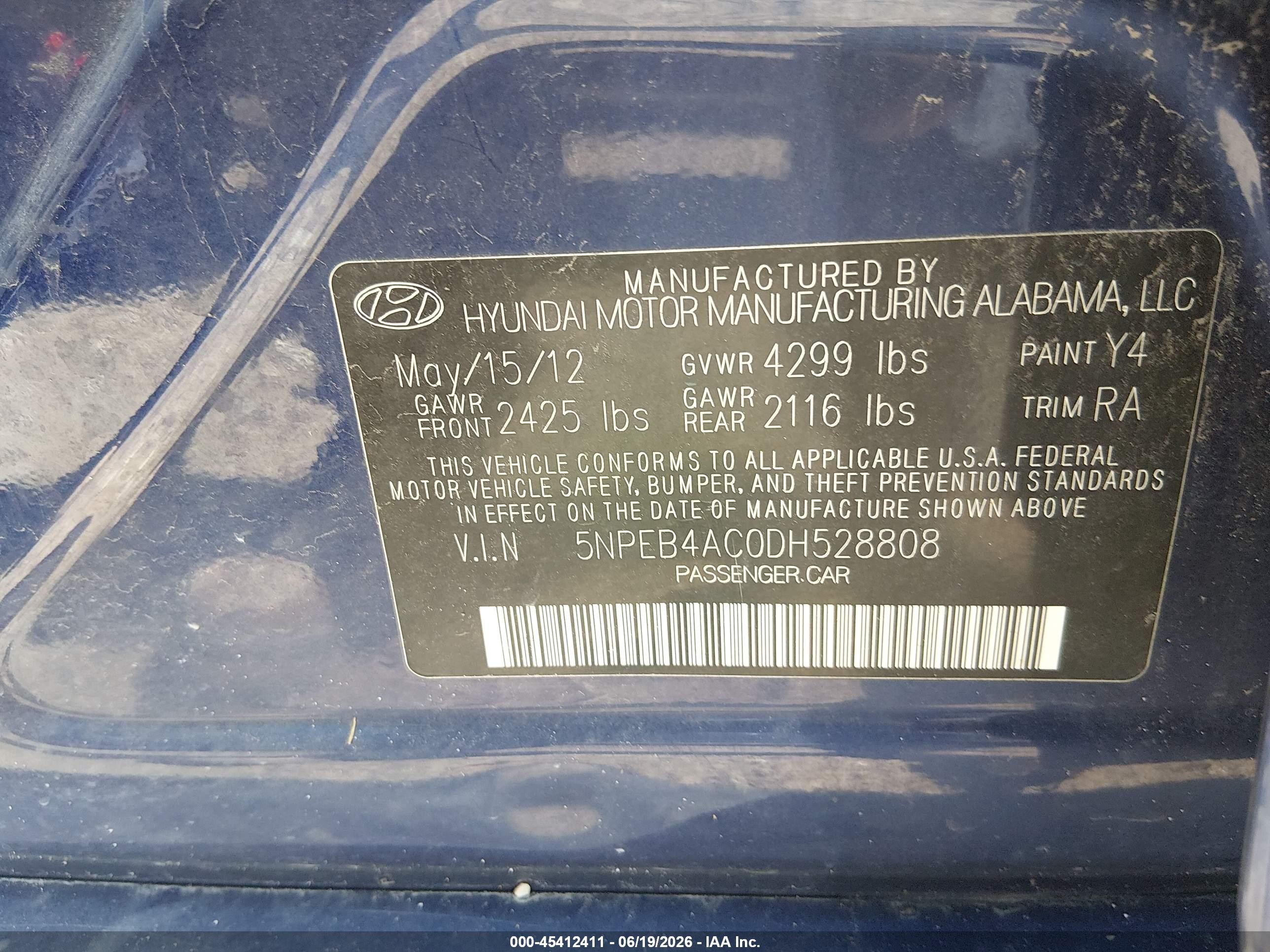 2013 Hyundai Sonata Gls Dark Blue vin: 5NPEB4AC0DH528808