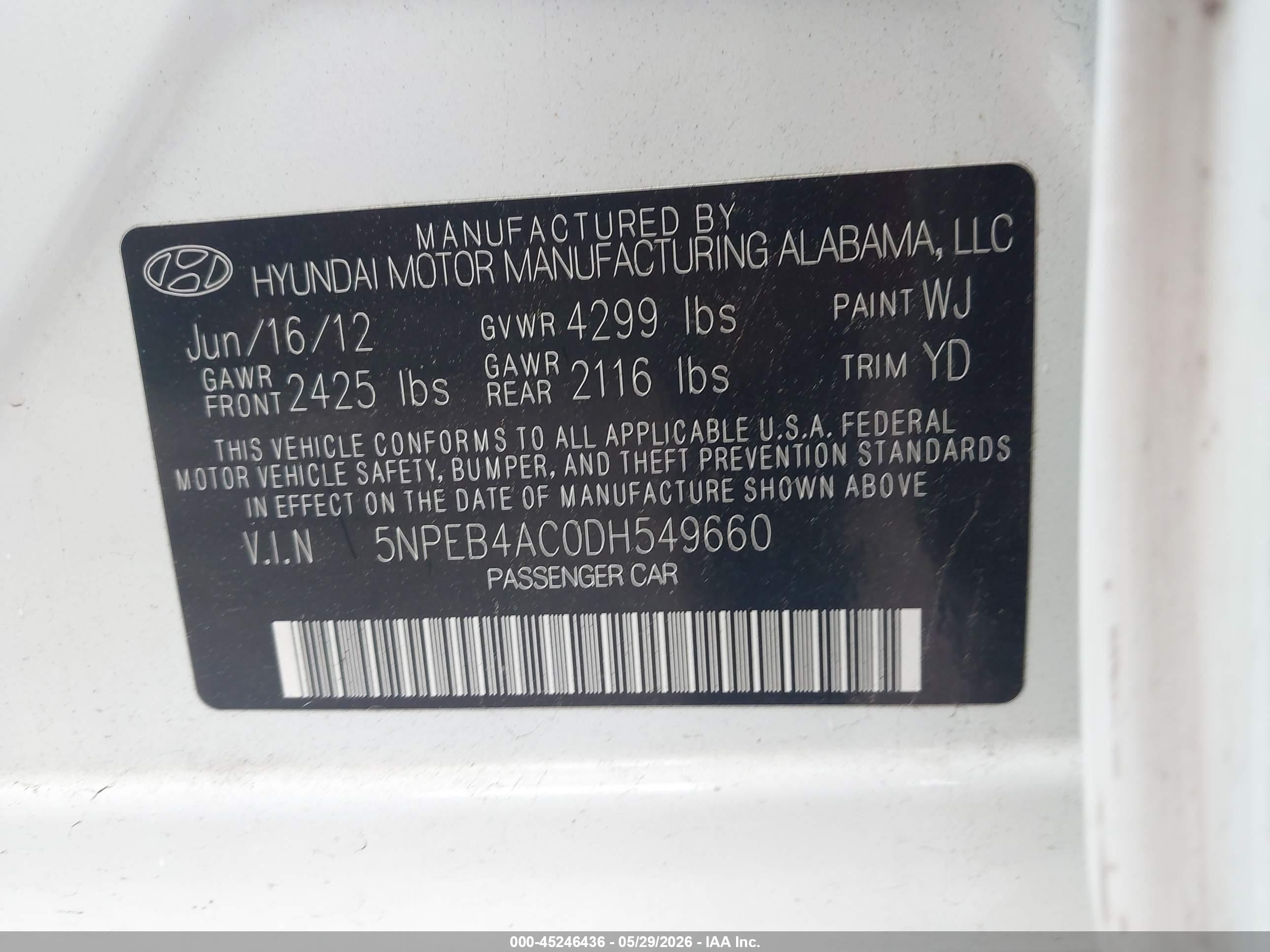 2013 Hyundai Sonata Gls White vin: 5NPEB4AC0DH549660