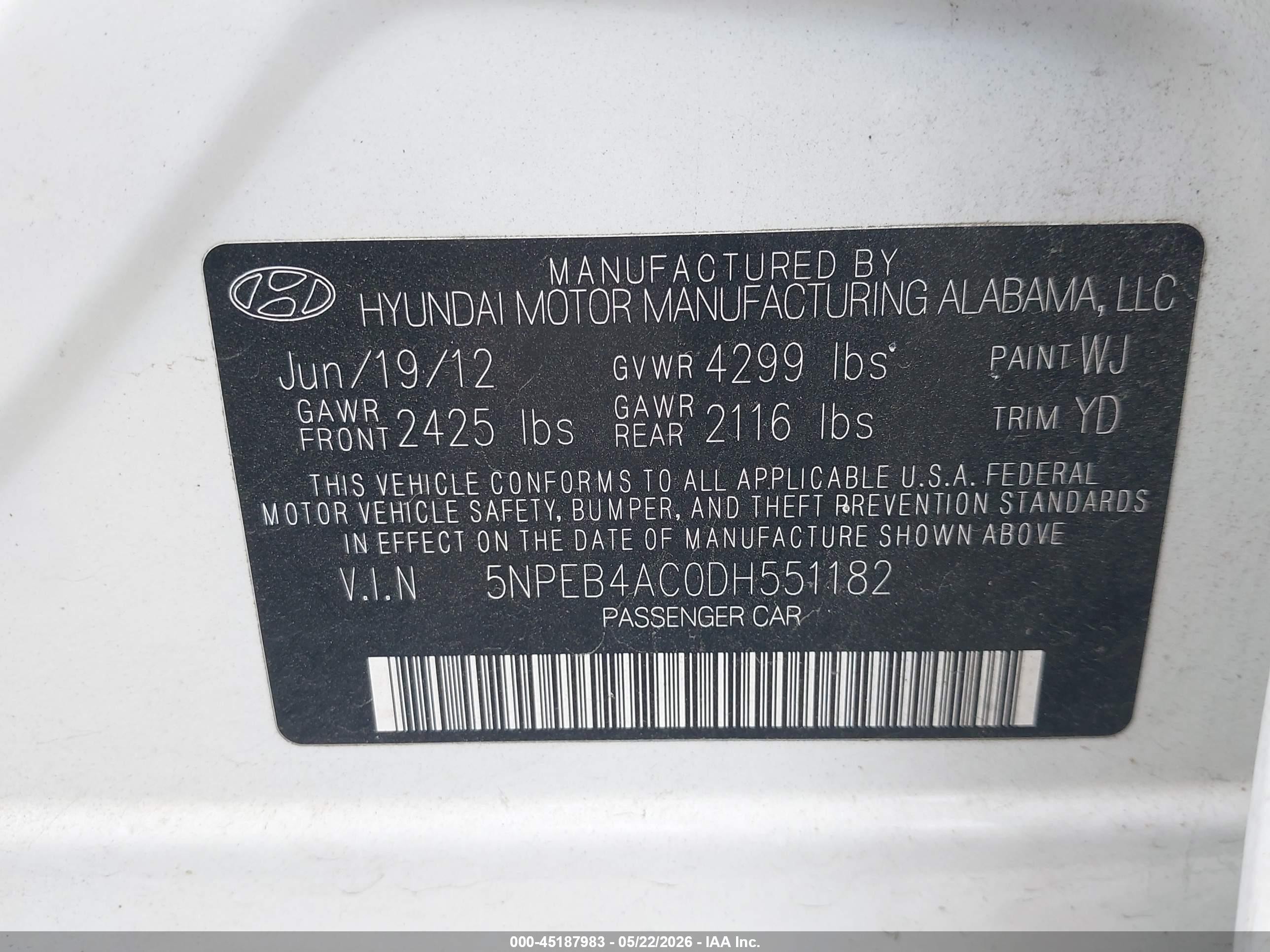 2013 Hyundai Sonata Gls White vin: 5NPEB4AC0DH551182