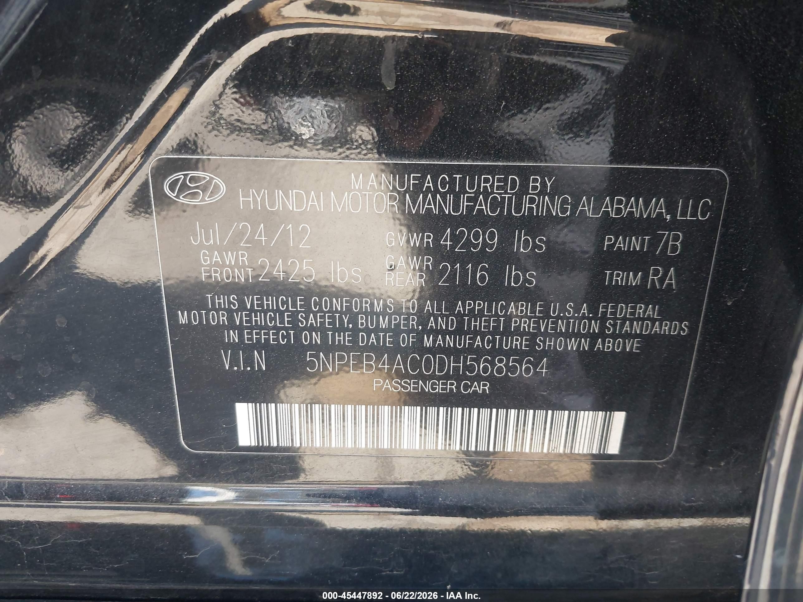 2013 Hyundai Sonata Gls Black vin: 5NPEB4AC0DH568564