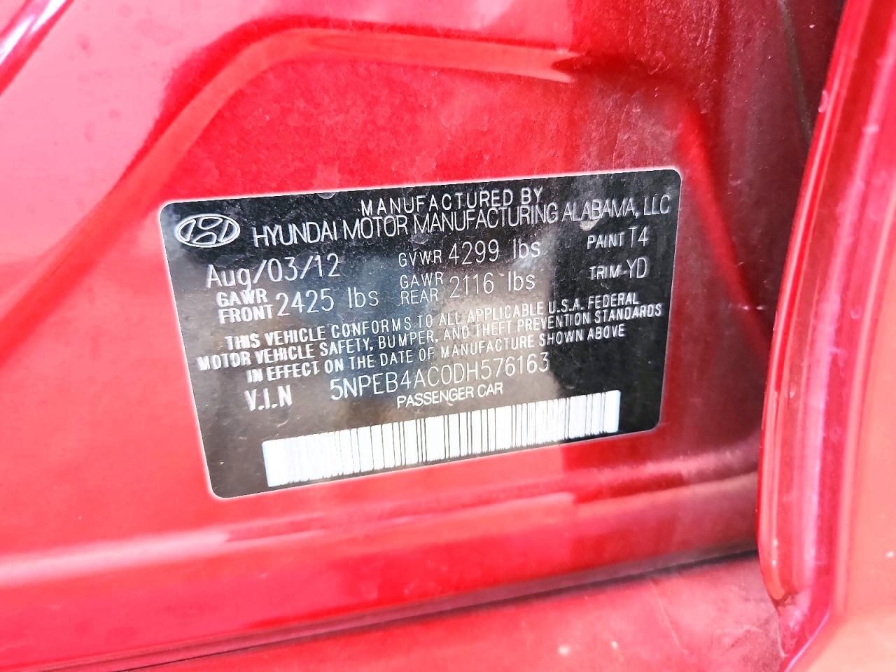 2013 Hyundai Sonata Gls Red vin: 5NPEB4AC0DH576163