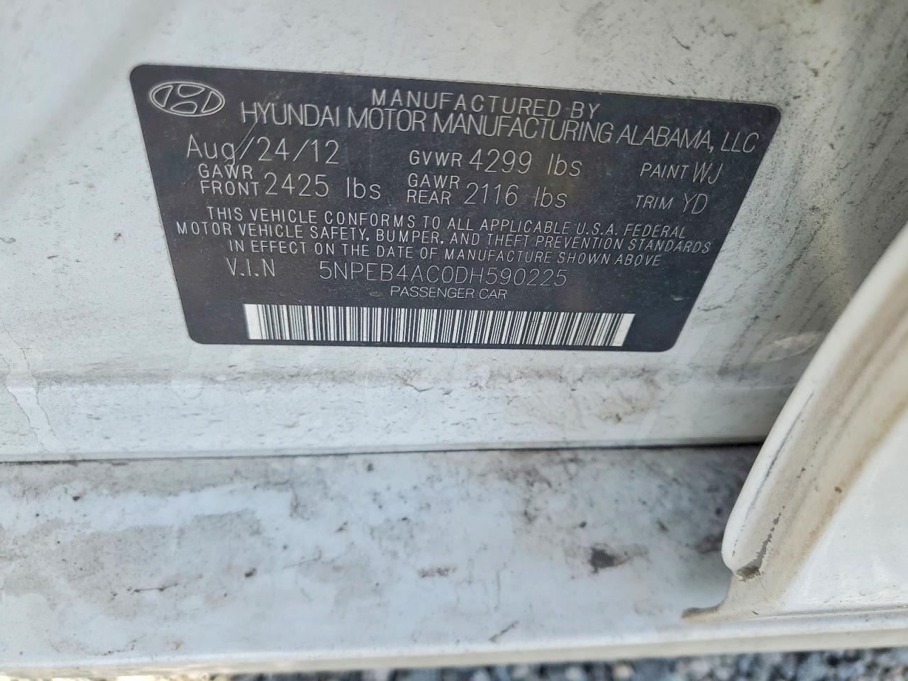 2013 Hyundai Sonata Gls White vin: 5NPEB4AC0DH590225