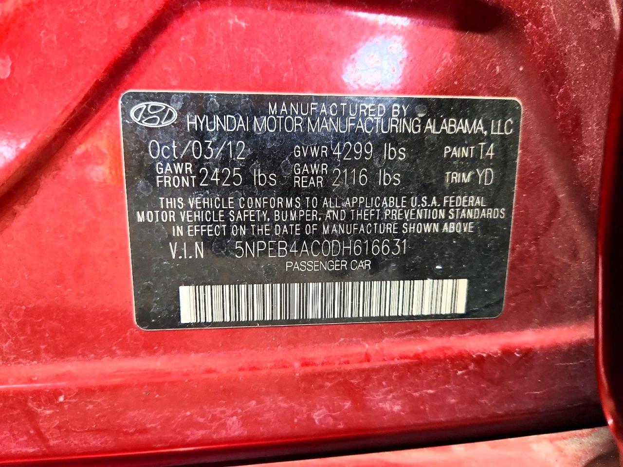 2013 Hyundai Sonata Gls Red vin: 5NPEB4AC0DH616631