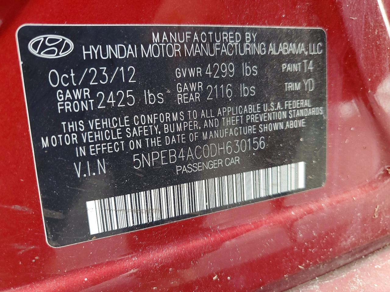2013 Hyundai Sonata Red vin: 5NPEB4AC0DH630156