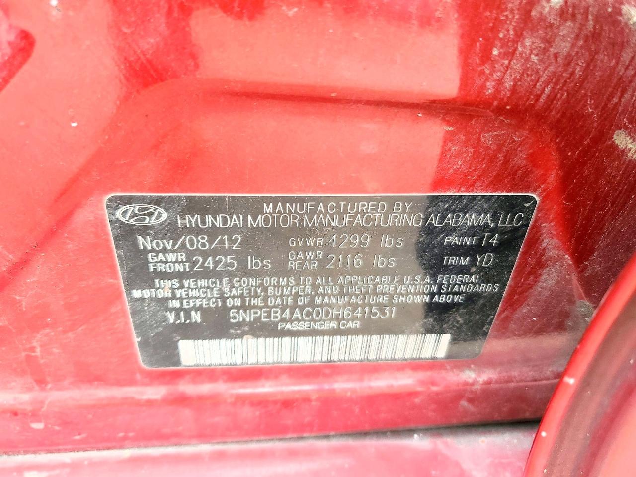 2013 Hyundai Sonata Gls Красный vin: 5NPEB4AC0DH641531