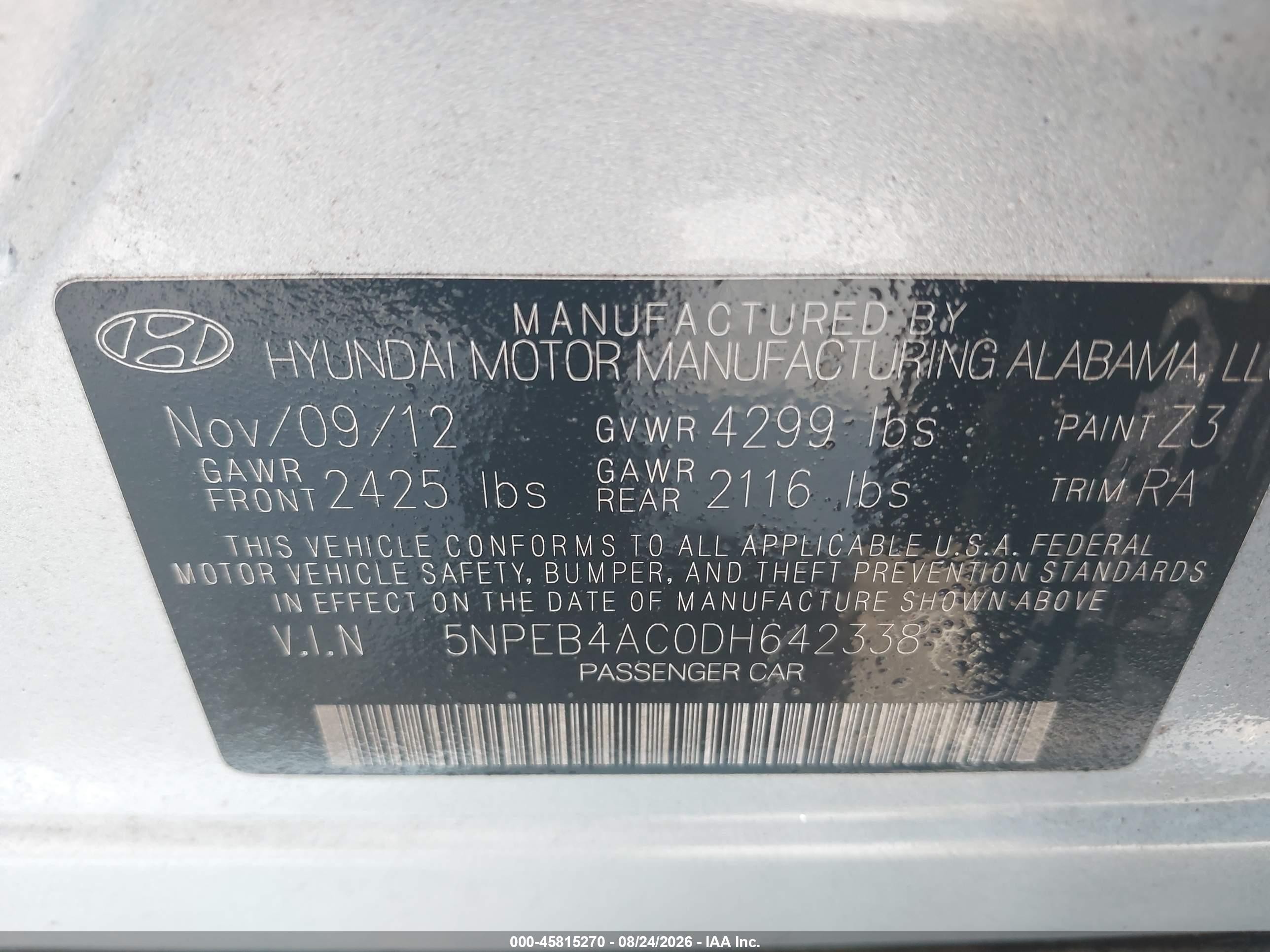 2013 Hyundai Sonata Gls Blue vin: 5NPEB4AC0DH642338