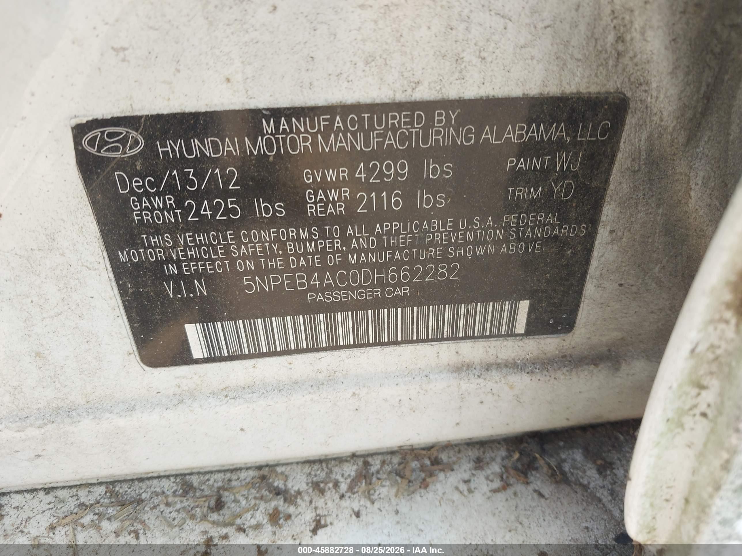 2013 Hyundai Sonata Gls White vin: 5NPEB4AC0DH662282