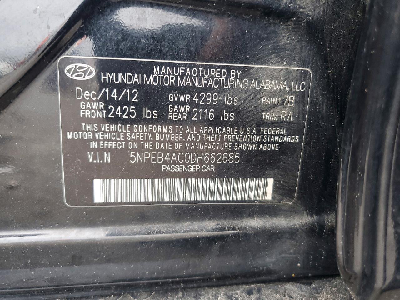 2013 Hyundai Sonata Gls Black vin: 5NPEB4AC0DH662685