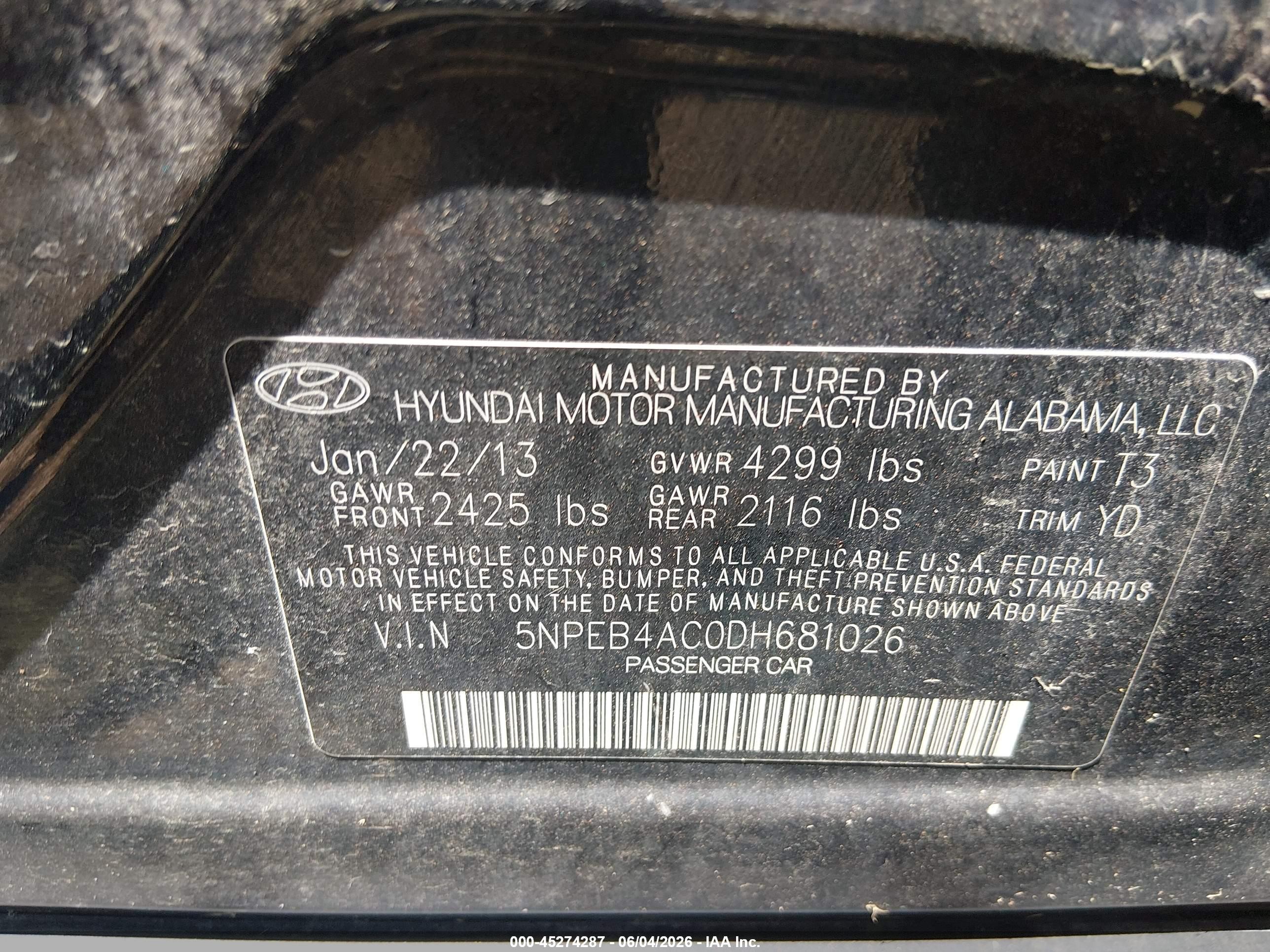 2013 Hyundai Sonata Gls Черный vin: 5NPEB4AC0DH681026