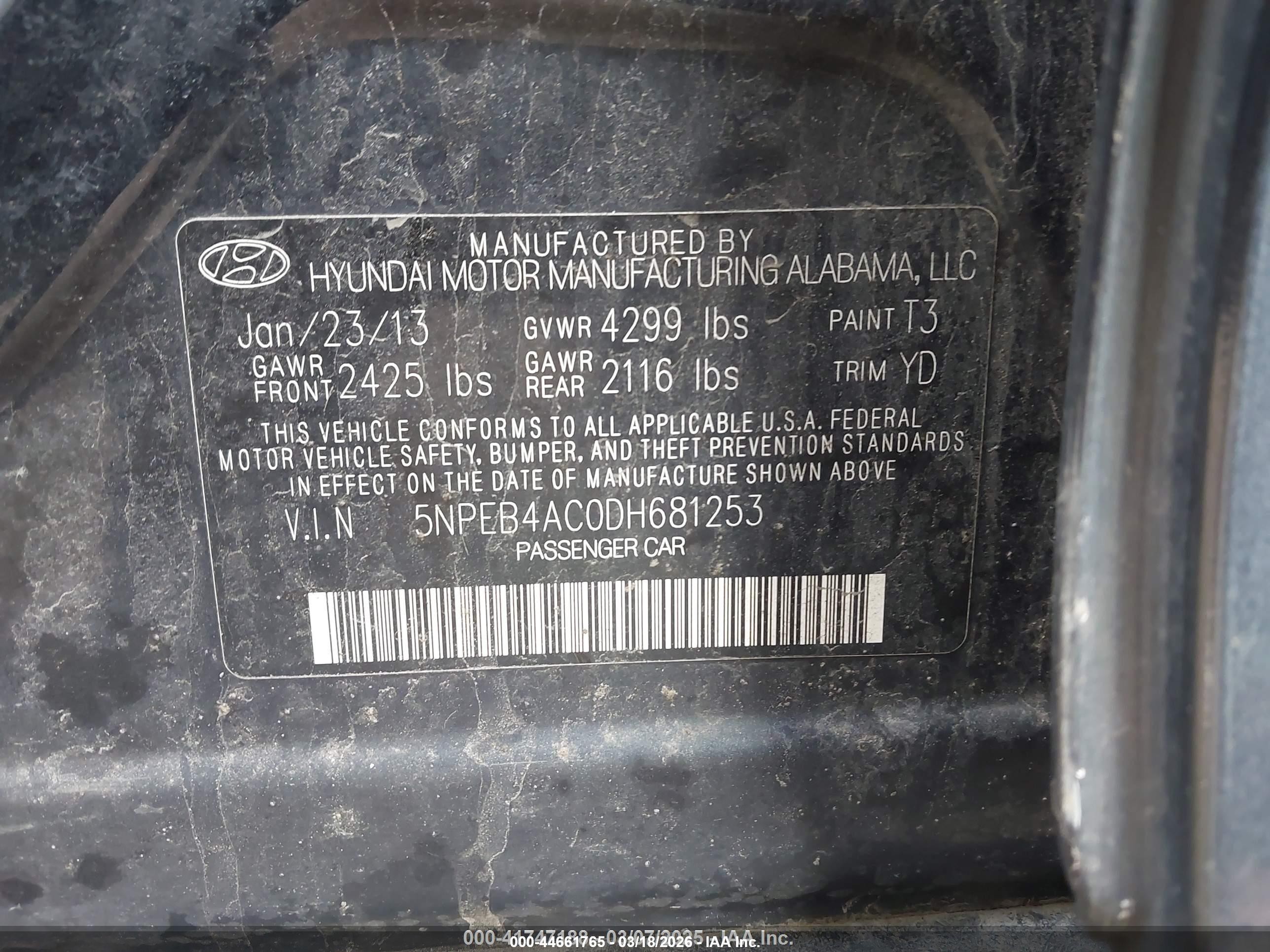 2013 Hyundai Sonata Gls Dark Blue vin: 5NPEB4AC0DH681253