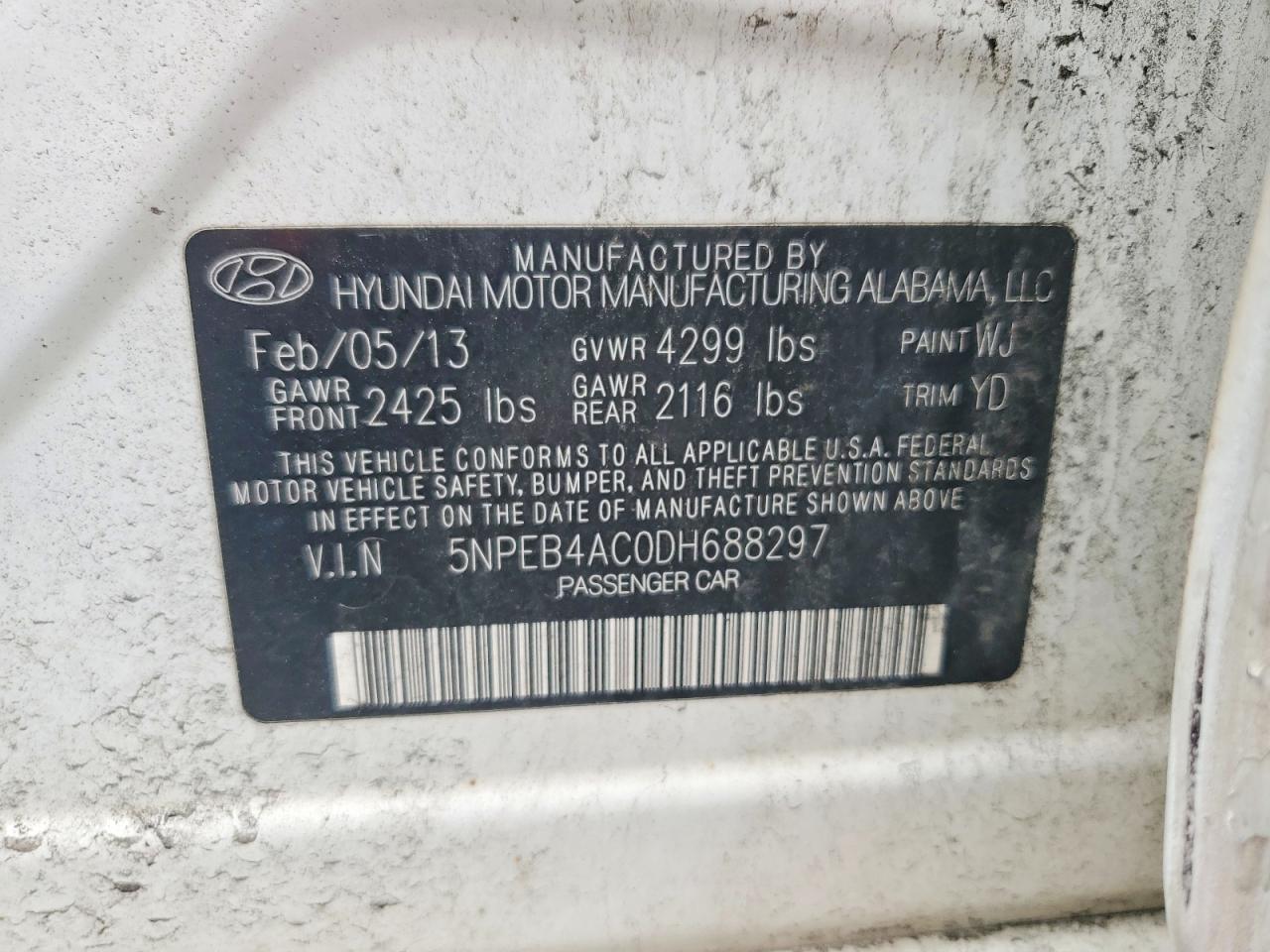 2013 Hyundai Sonata Gls White vin: 5NPEB4AC0DH688297