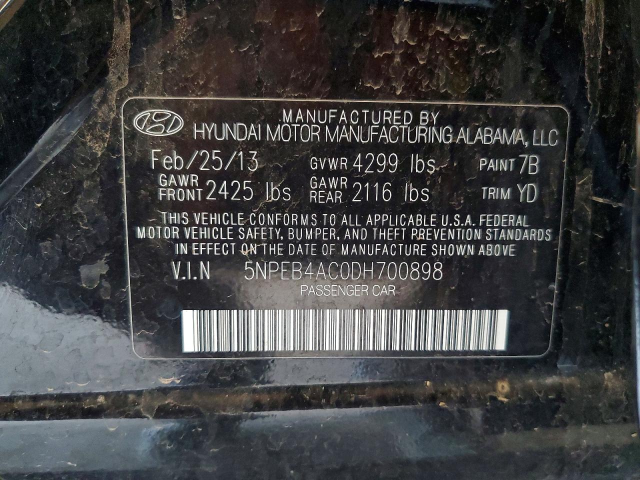 2013 Hyundai Sonata Gls Black vin: 5NPEB4AC0DH700898