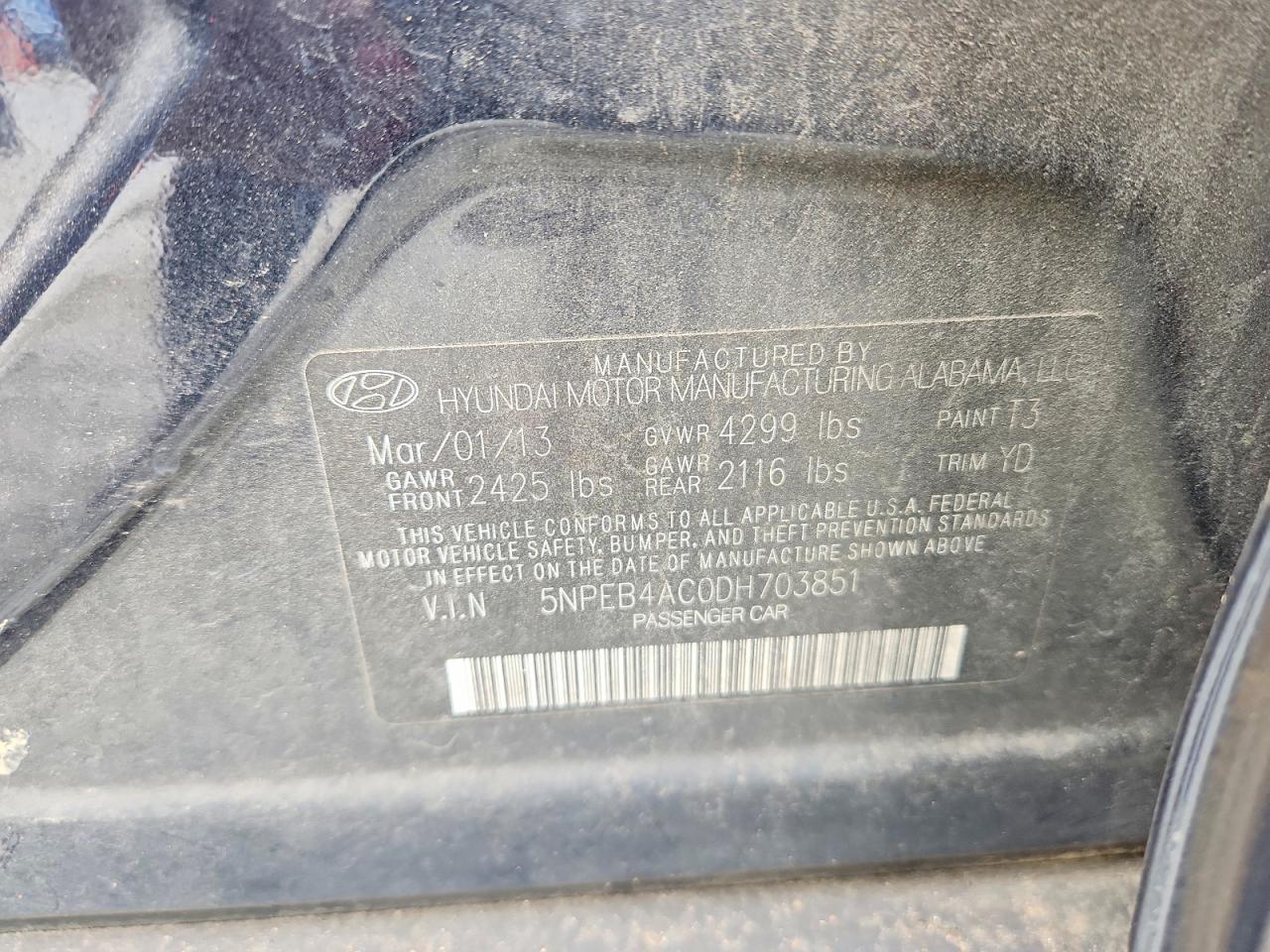 2013 Hyundai Sonata Gls Black vin: 5NPEB4AC0DH703851