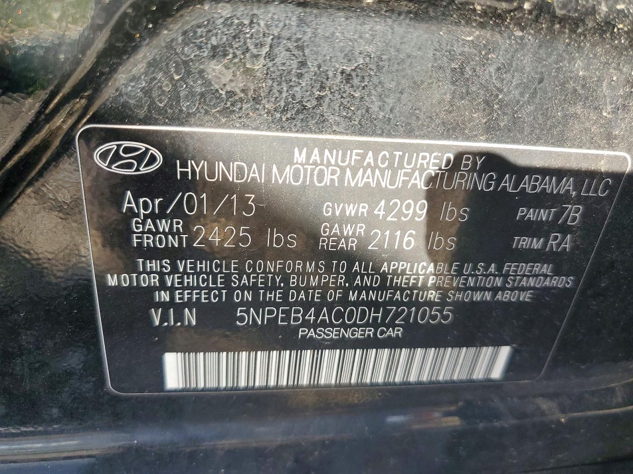 2013 Hyundai Sonata Gls Black vin: 5NPEB4AC0DH721055