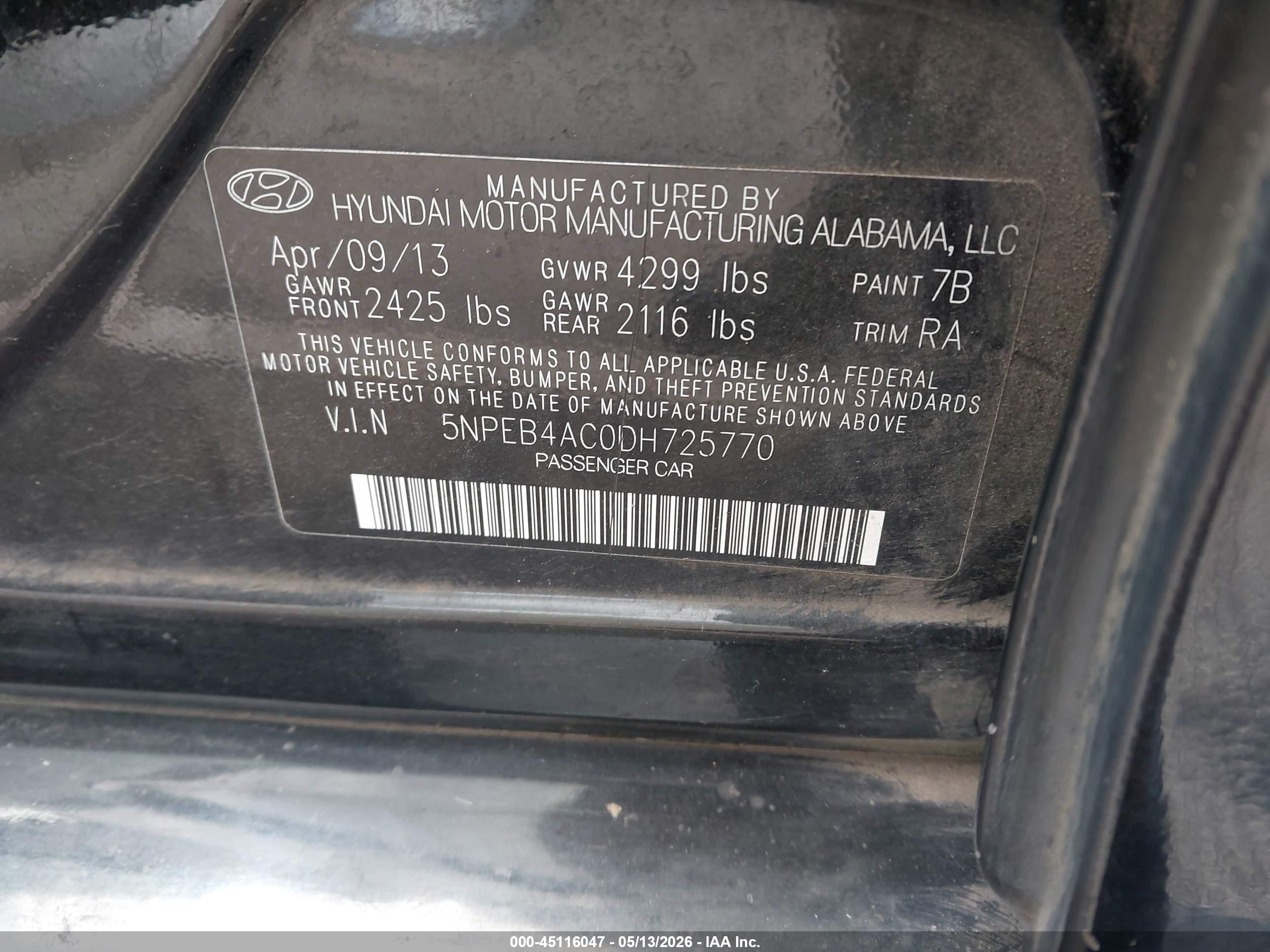 2013 Hyundai Sonata Gls Black vin: 5NPEB4AC0DH725770