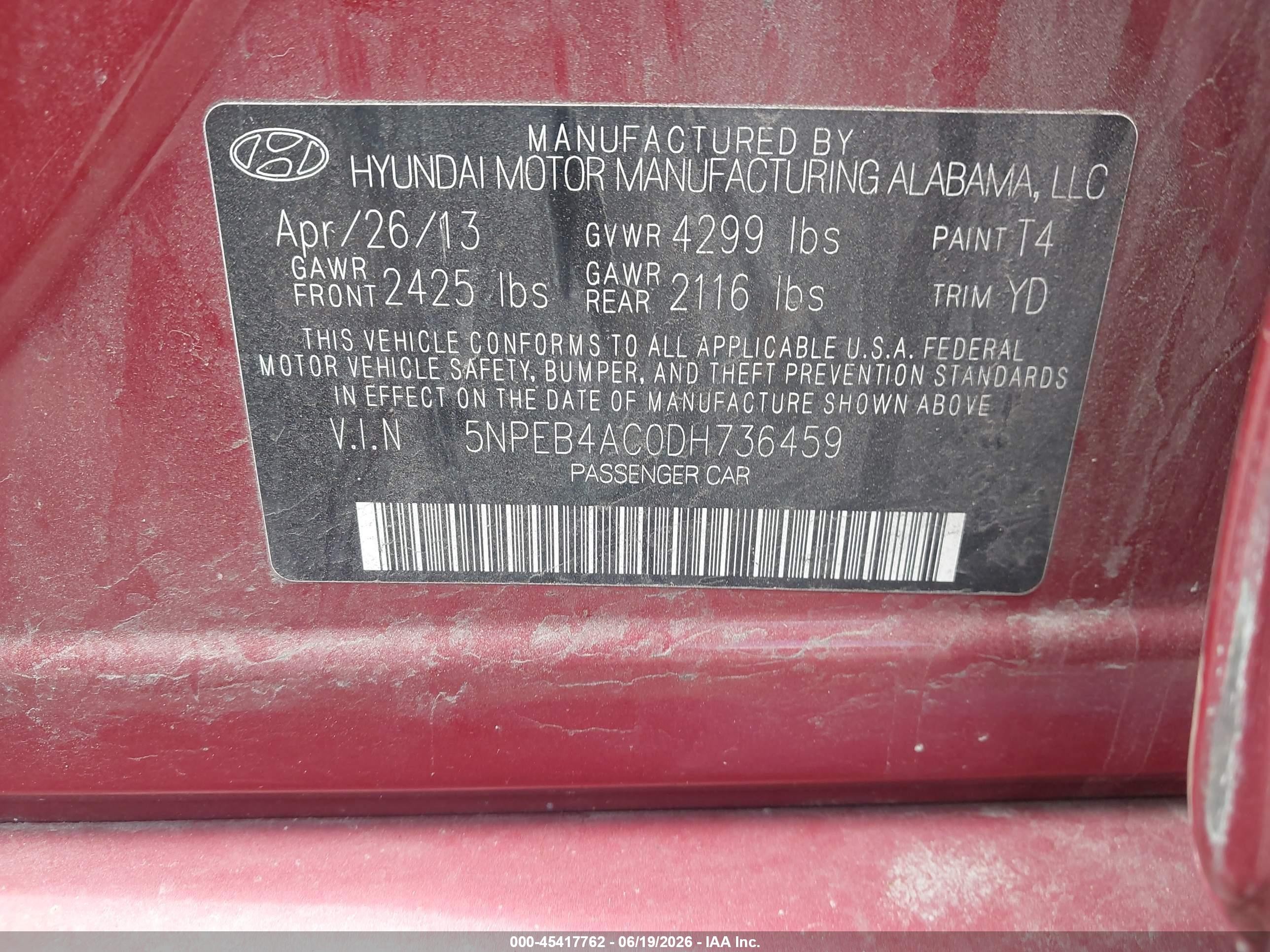 2013 Hyundai Sonata Gls Red vin: 5NPEB4AC0DH736459