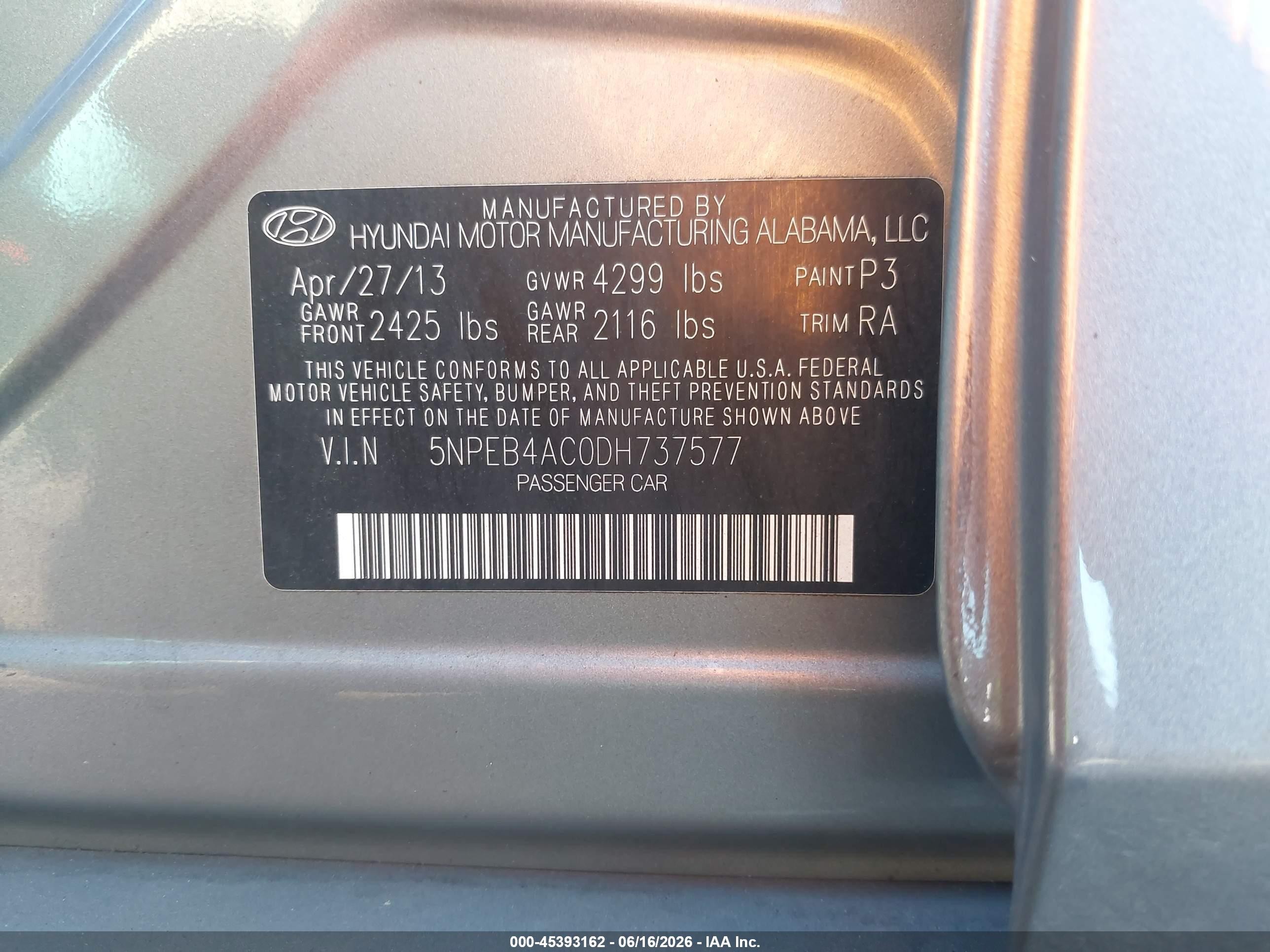 2013 Hyundai Sonata Gls Gray vin: 5NPEB4AC0DH737577