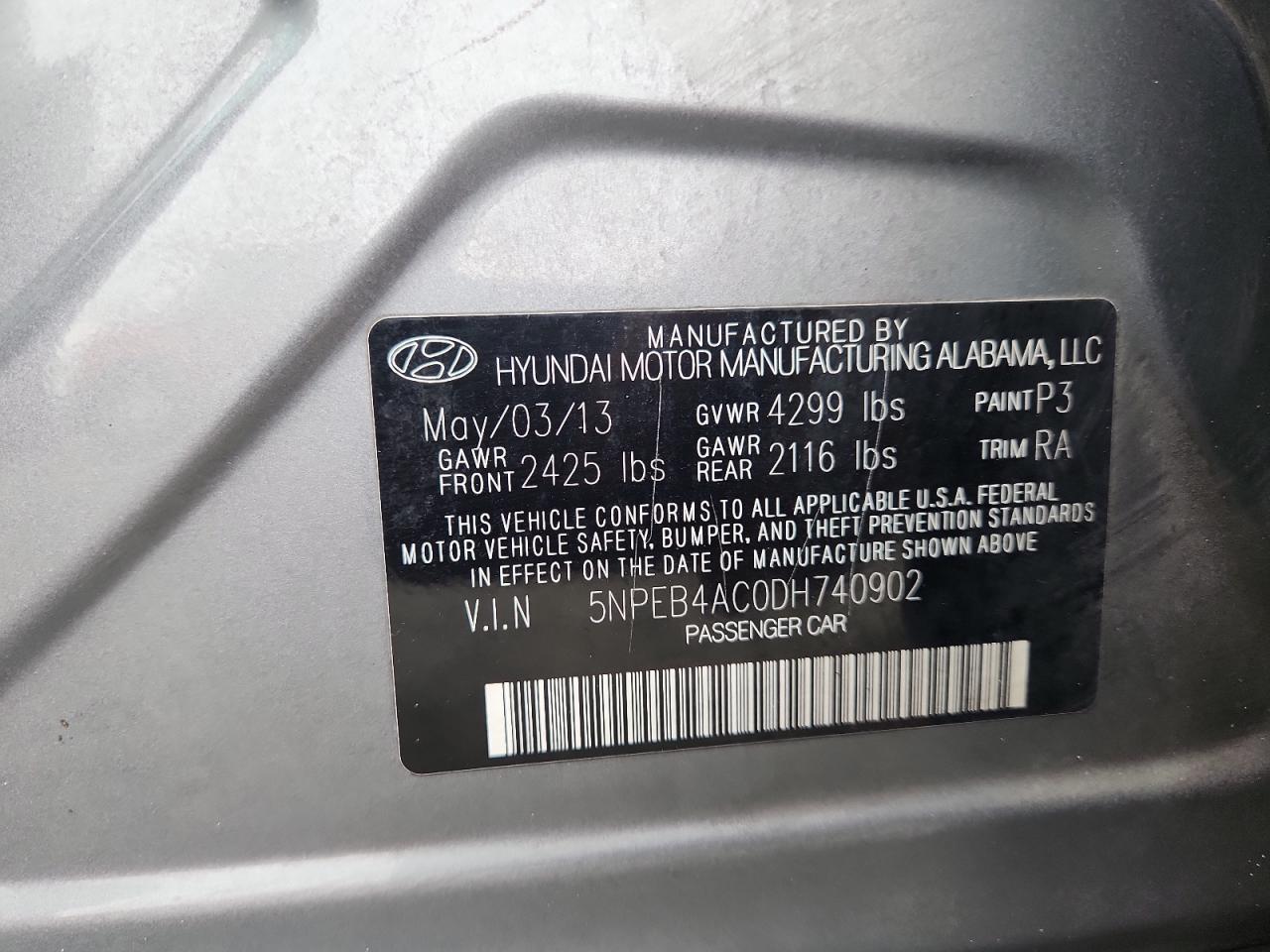 2013 Hyundai Sonata Gls Gray vin: 5NPEB4AC0DH740902