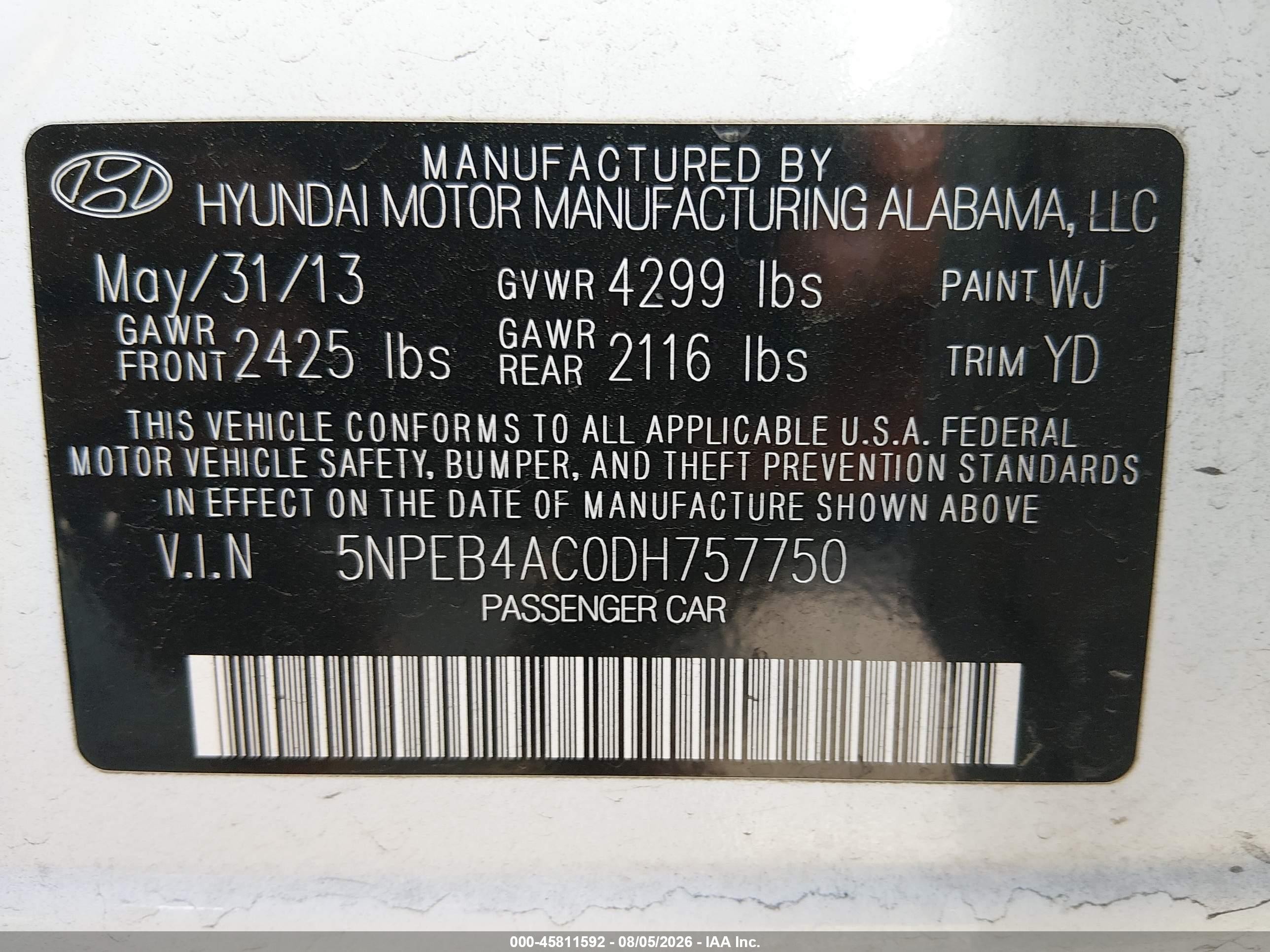 2013 Hyundai Sonata Gls White vin: 5NPEB4AC0DH757750