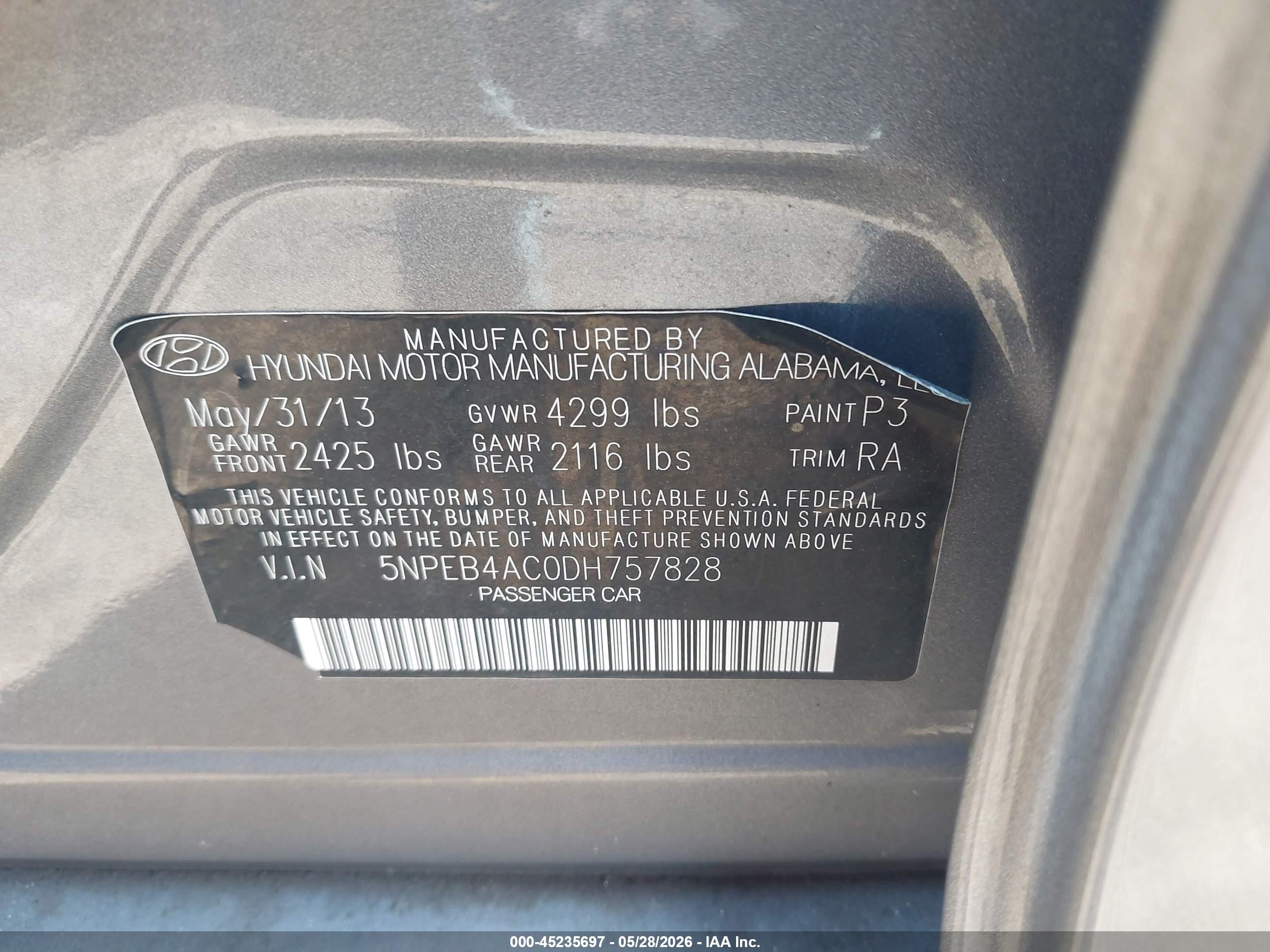 2013 Hyundai Sonata Gls Gray vin: 5NPEB4AC0DH757828