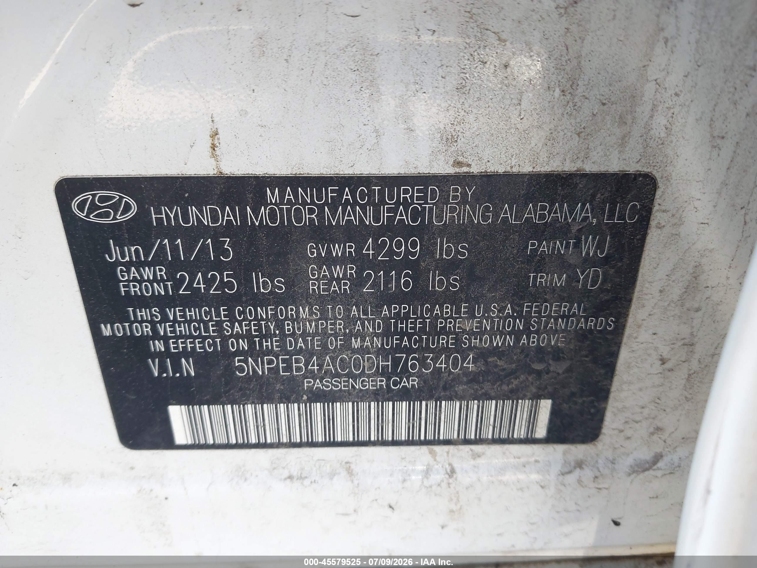2013 Hyundai Sonata Gls White vin: 5NPEB4AC0DH763404