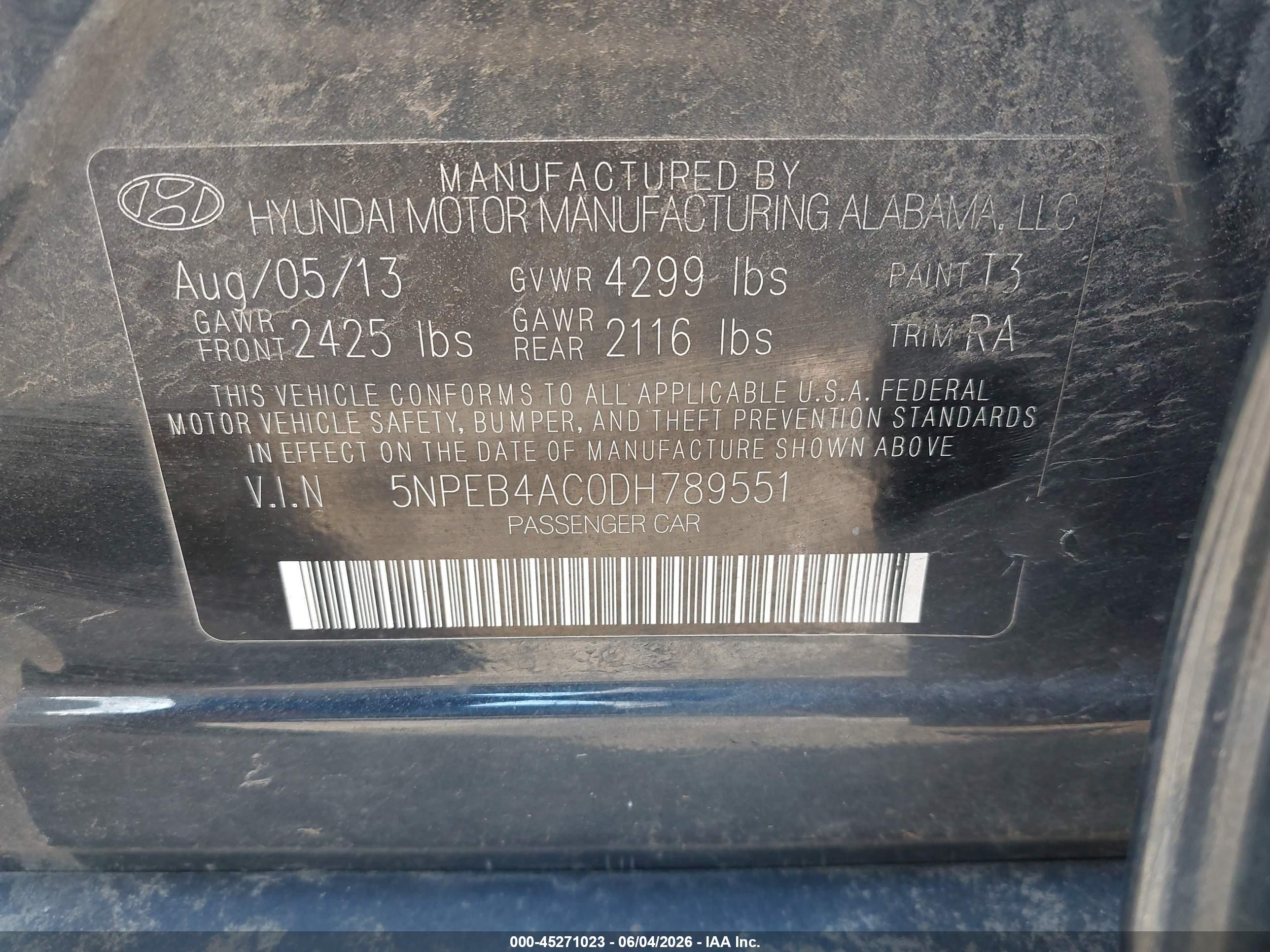 2013 Hyundai Sonata Gls Blue vin: 5NPEB4AC0DH789551