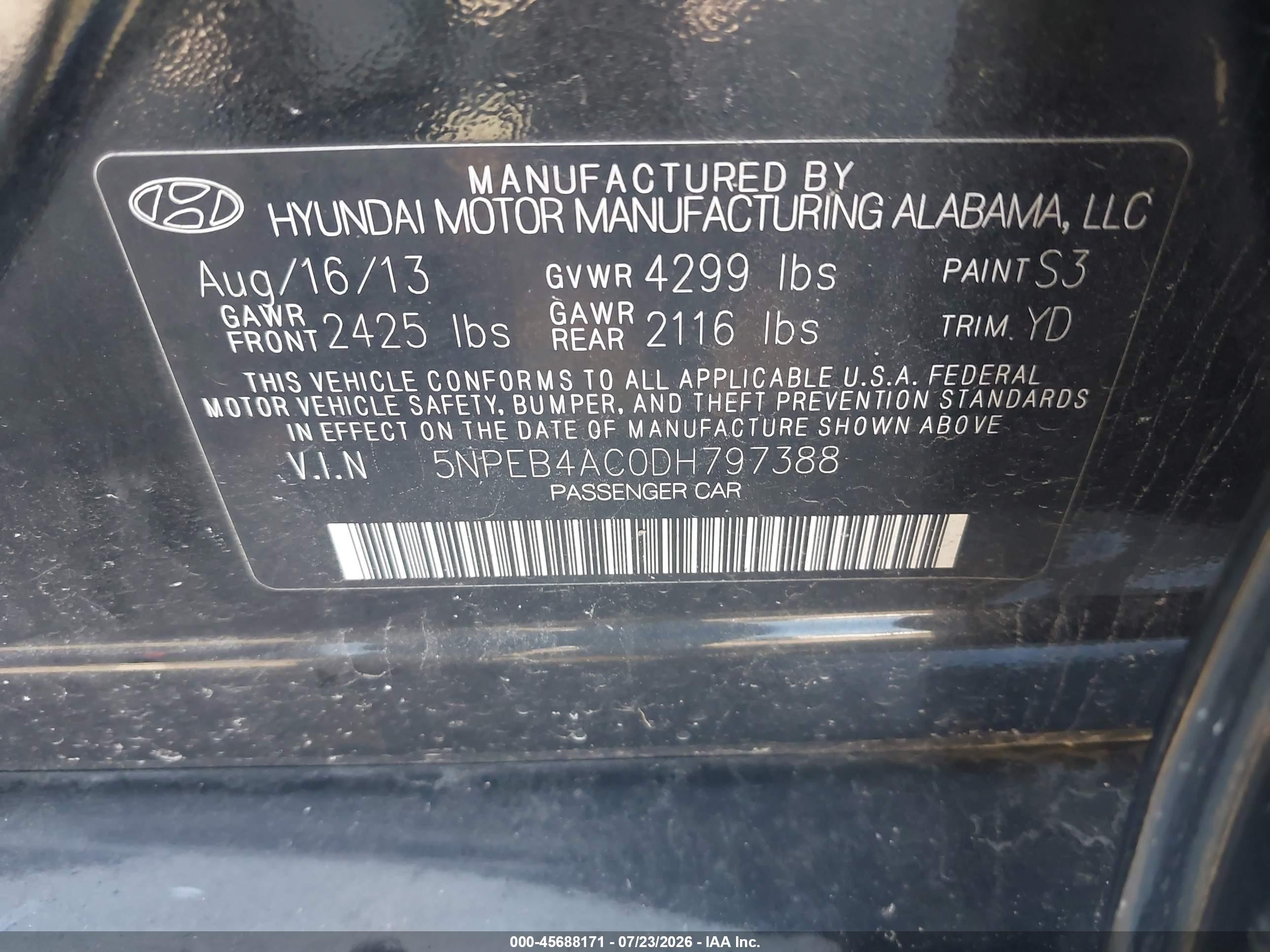 2013 Hyundai Sonata Gls Black vin: 5NPEB4AC0DH797388