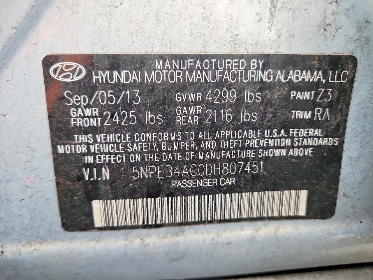 2013 Hyundai Sonata Gls Blue vin: 5NPEB4AC0DH807451