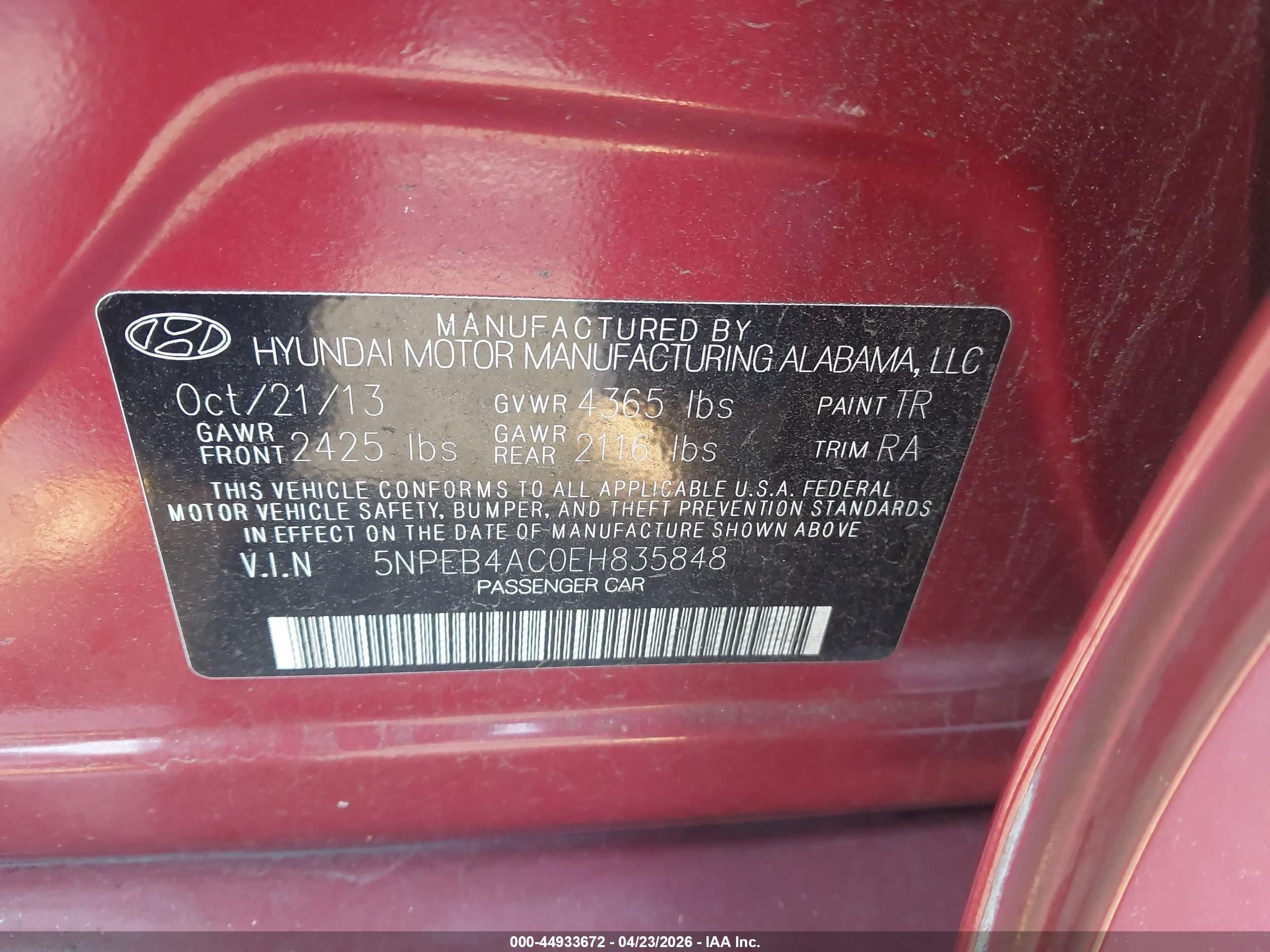 2014 Hyundai Sonata Gls Красный vin: 5NPEB4AC0EH835848